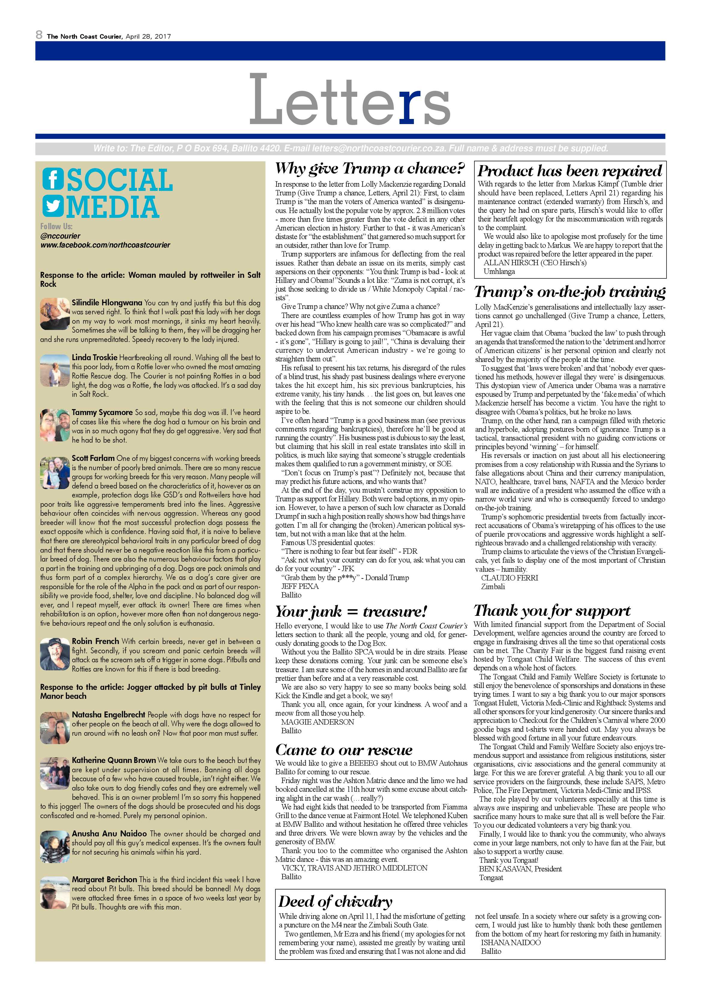 The North Coast Courier – 28 April 2017 page 8