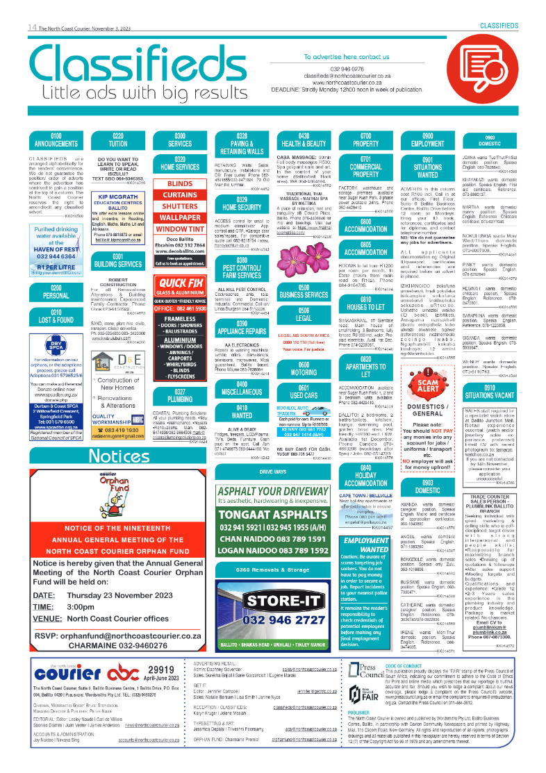 The North Coast Courier 03 November 2023 page 14