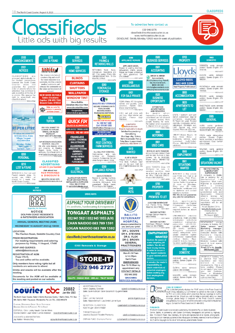 The North Coast Courier 04 August 2023 page 18