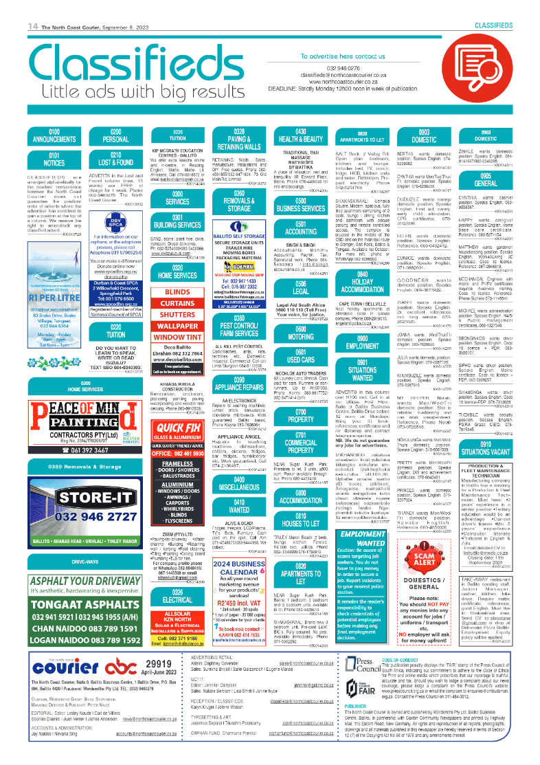 The North Coast Courier 08 September 2023 page 14