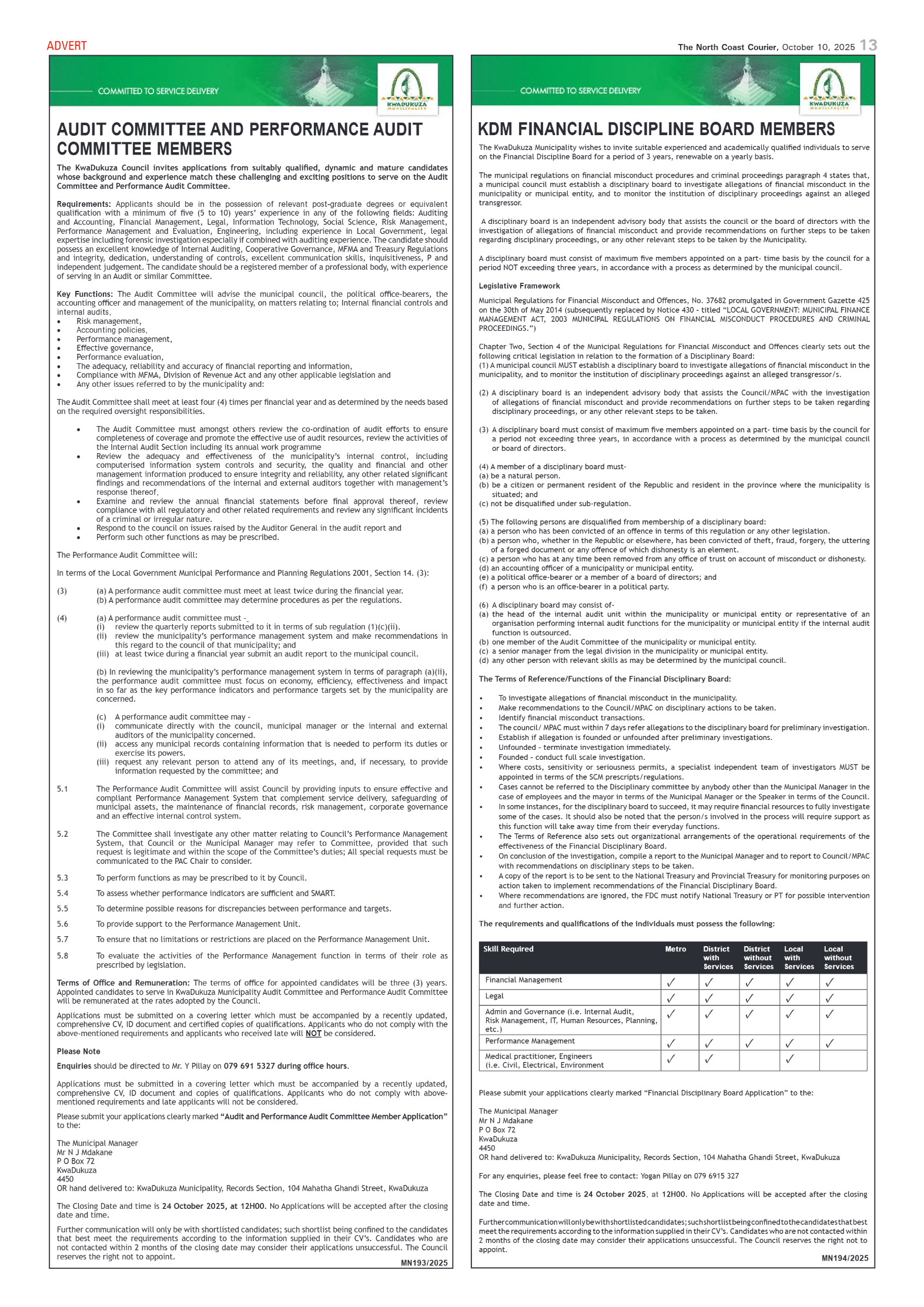 The North Coast Courier – 10 October 2025 page 13