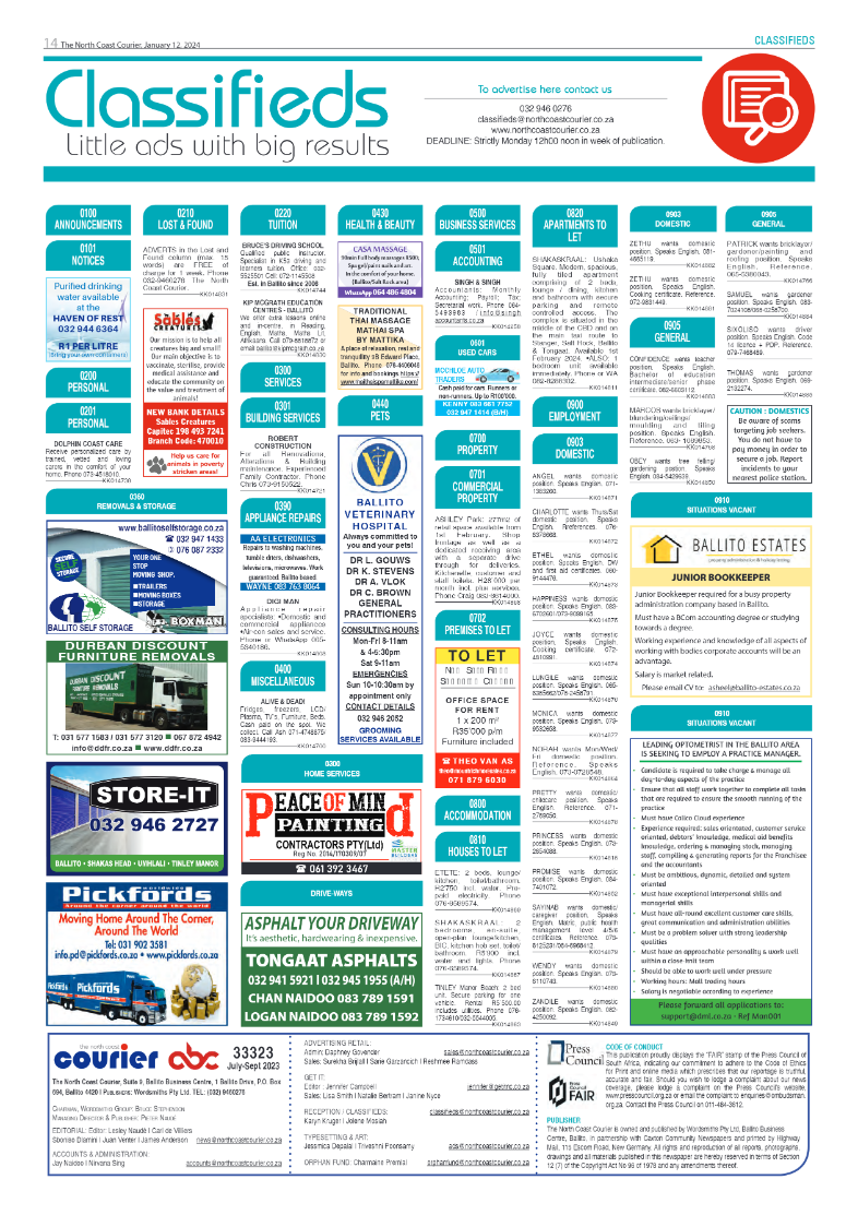 The North Coast Courier 12 January 2024 page 14