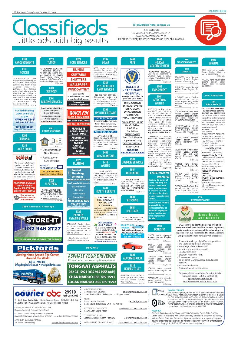 The North Coast Courier 13 October 2023 page 18