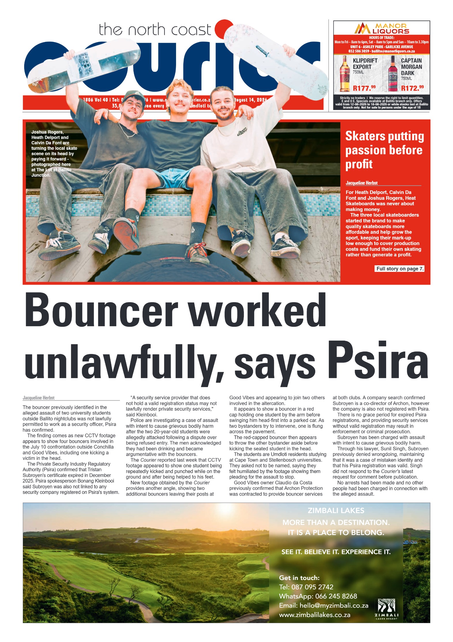 The North Coast Courier – 14 August 2026 page 1