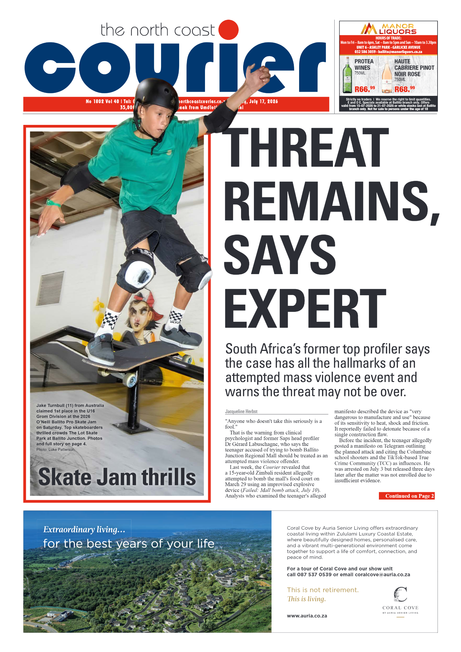The North Coast Courier – 17 July 2026 page 1