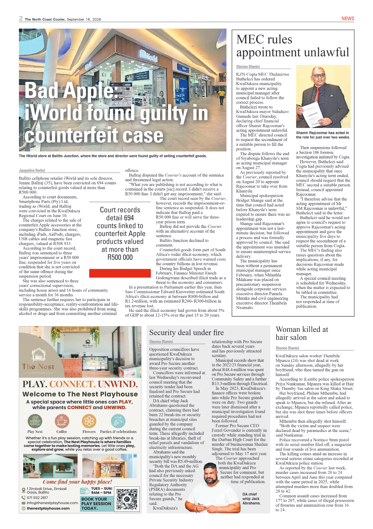 The North Coast Courier – 18 September 2026 page 2