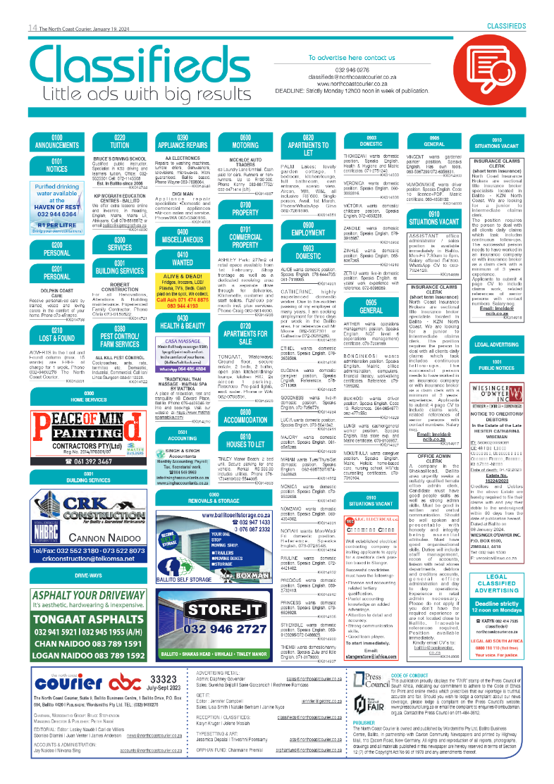 The North Coast Courier 19 January 2024 page 14