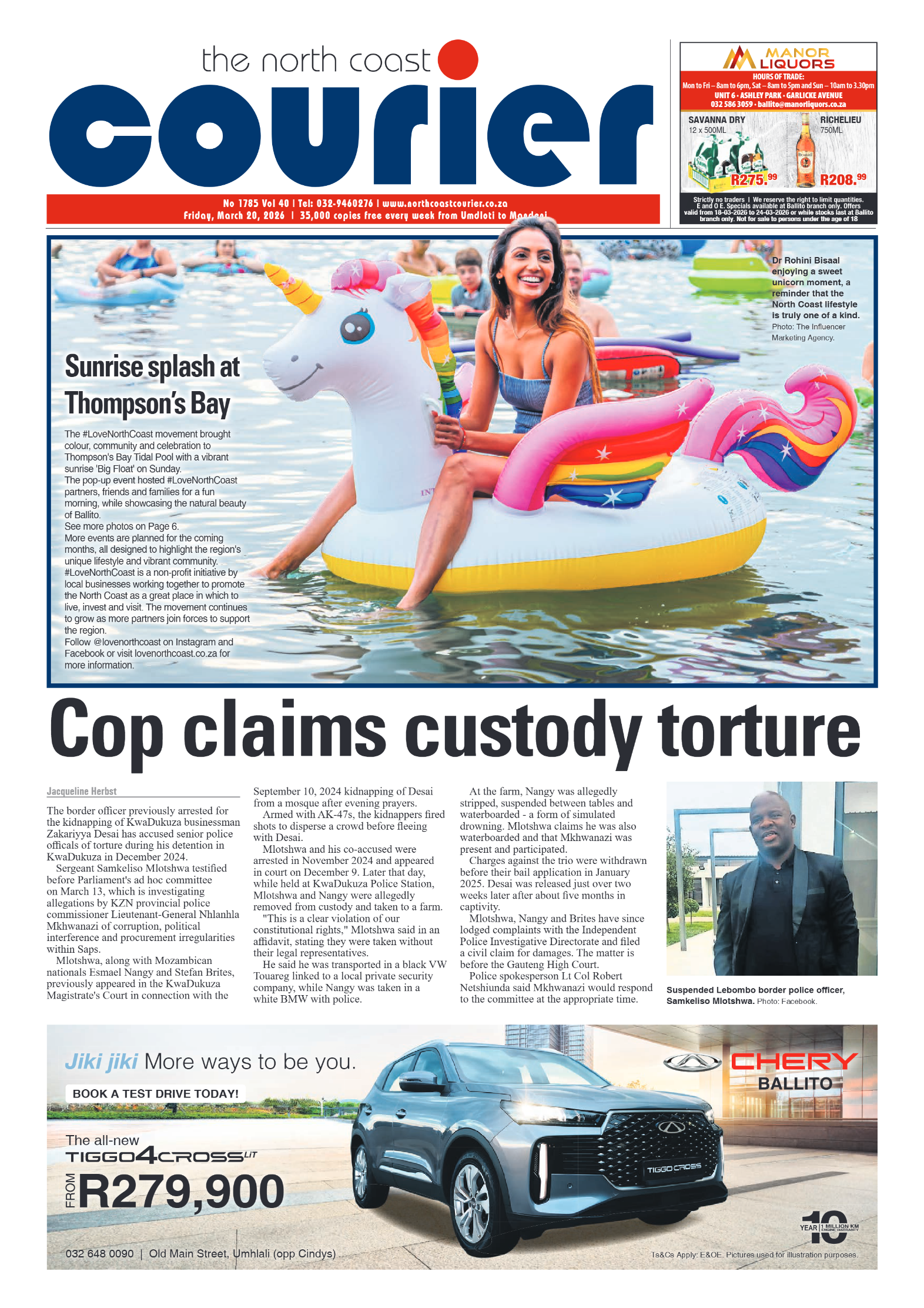 The North Coast Courier – 20 March 2026 page 1
