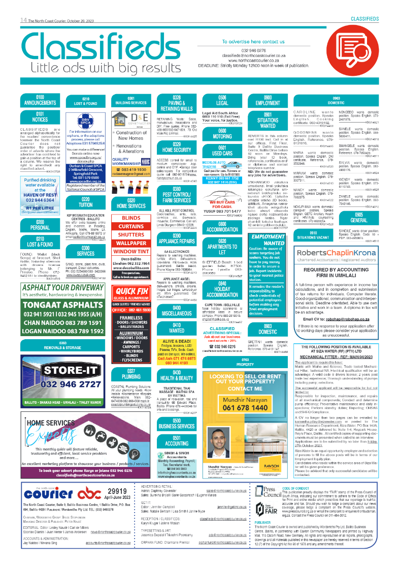 The North Coast Courier 20 October 2023 page 14