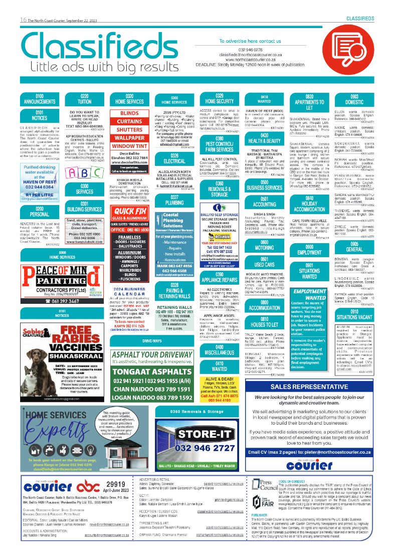 The North Coast Courier 22 September 2023 page 16