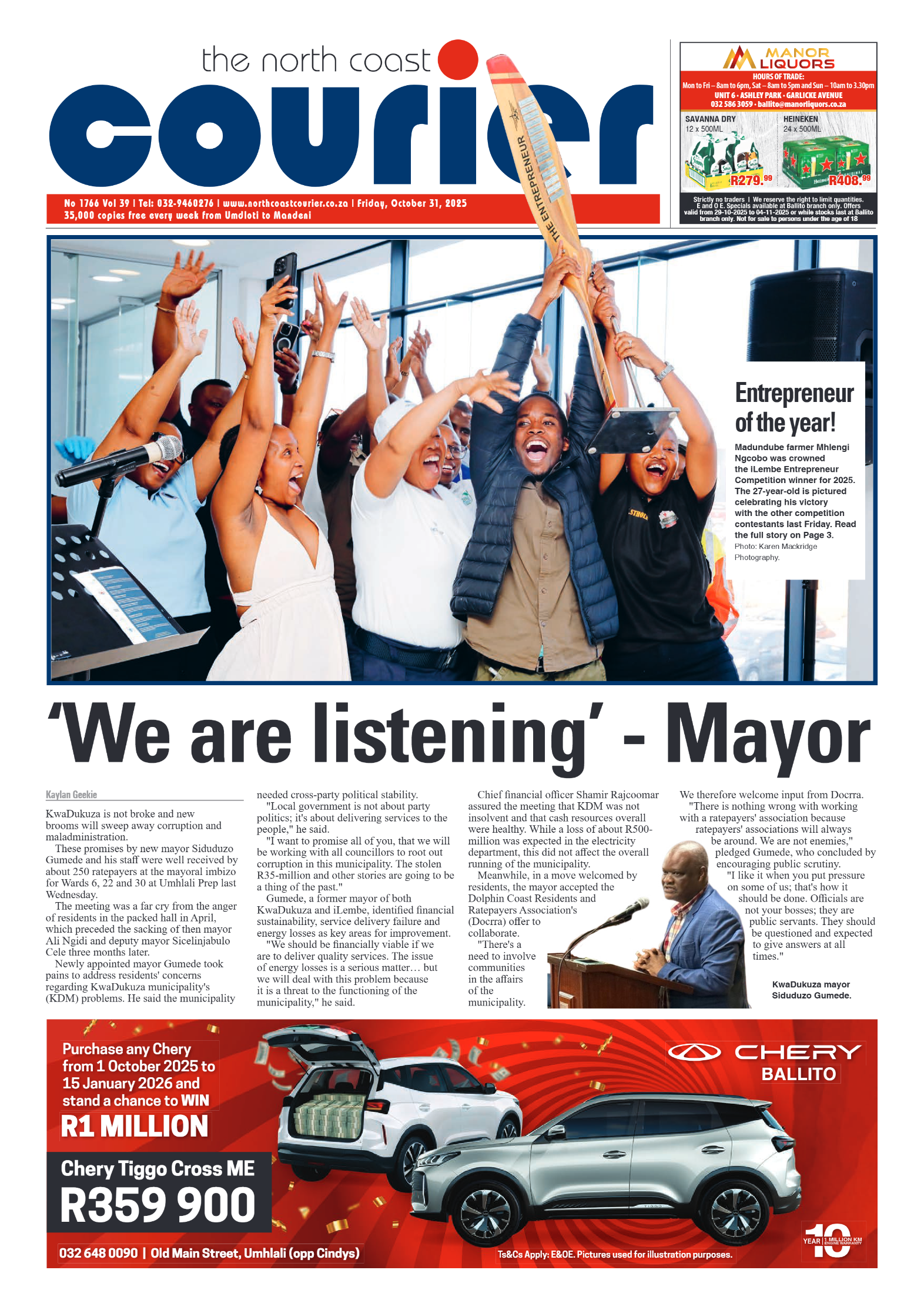 The North Coast Courier – 31 October 2025 page 1