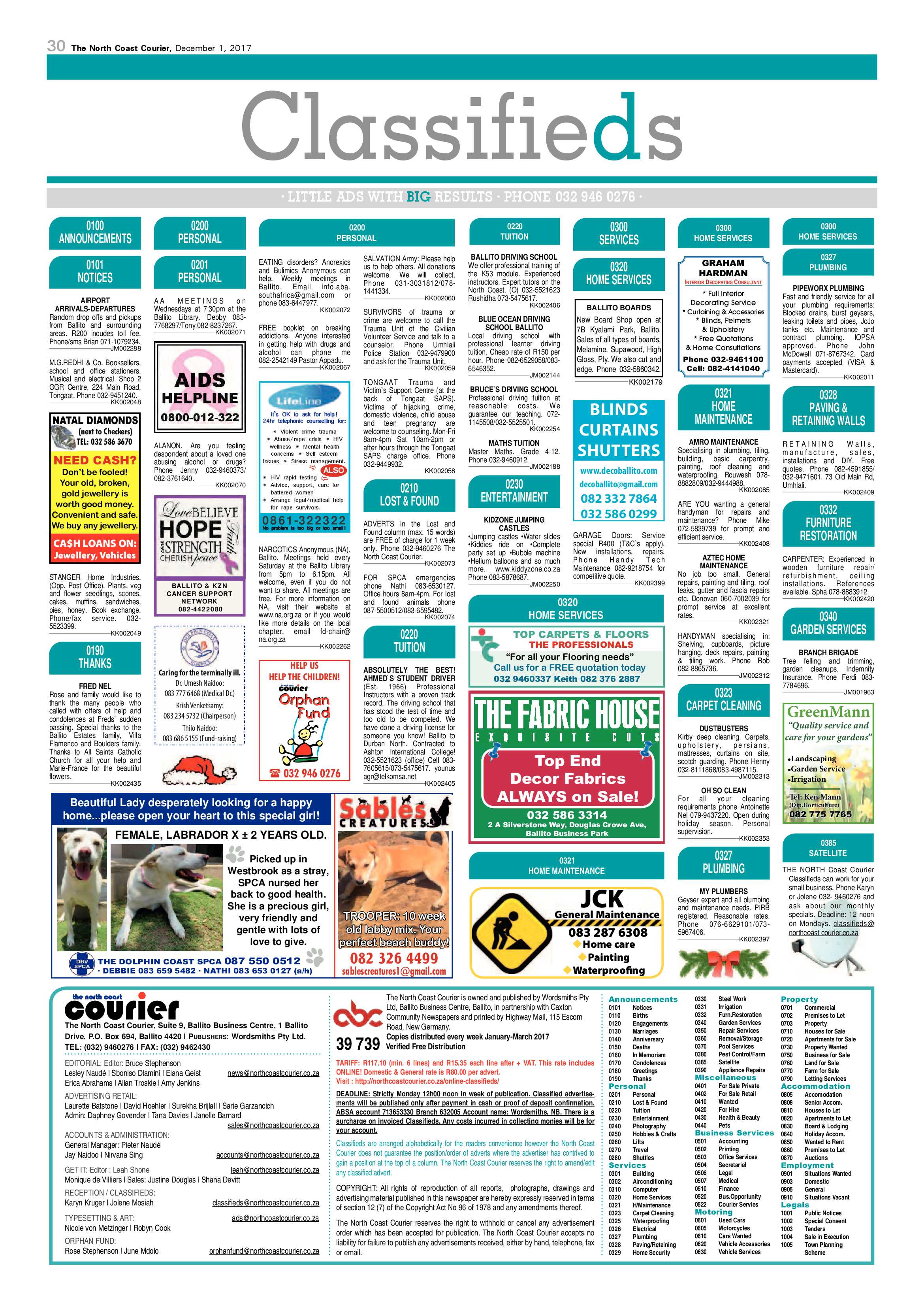 The North Coast Courier – 01 December 2017 page 30