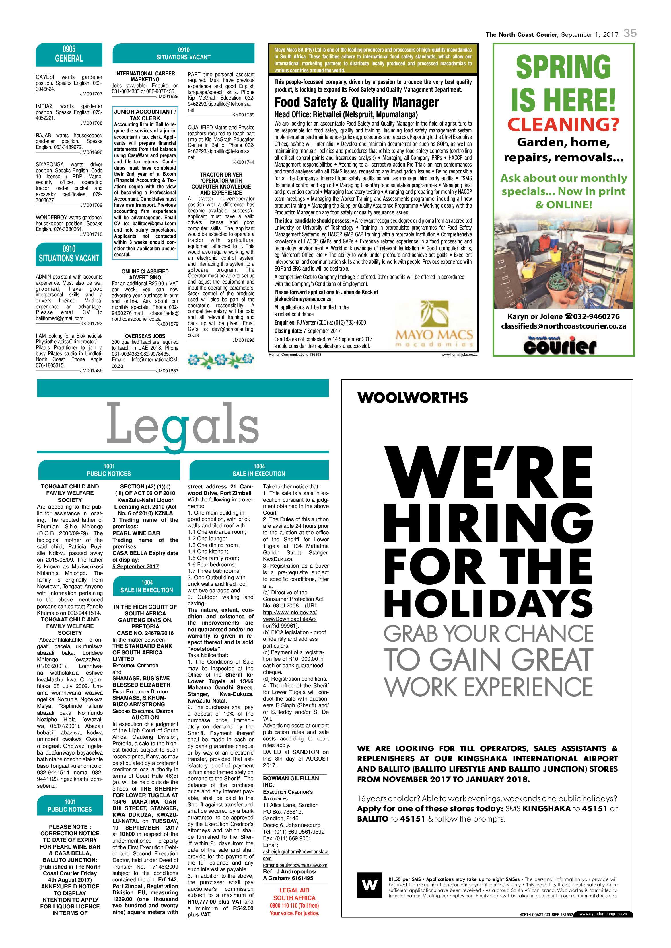 The North Coast Courier – 01 September 2017 page 35