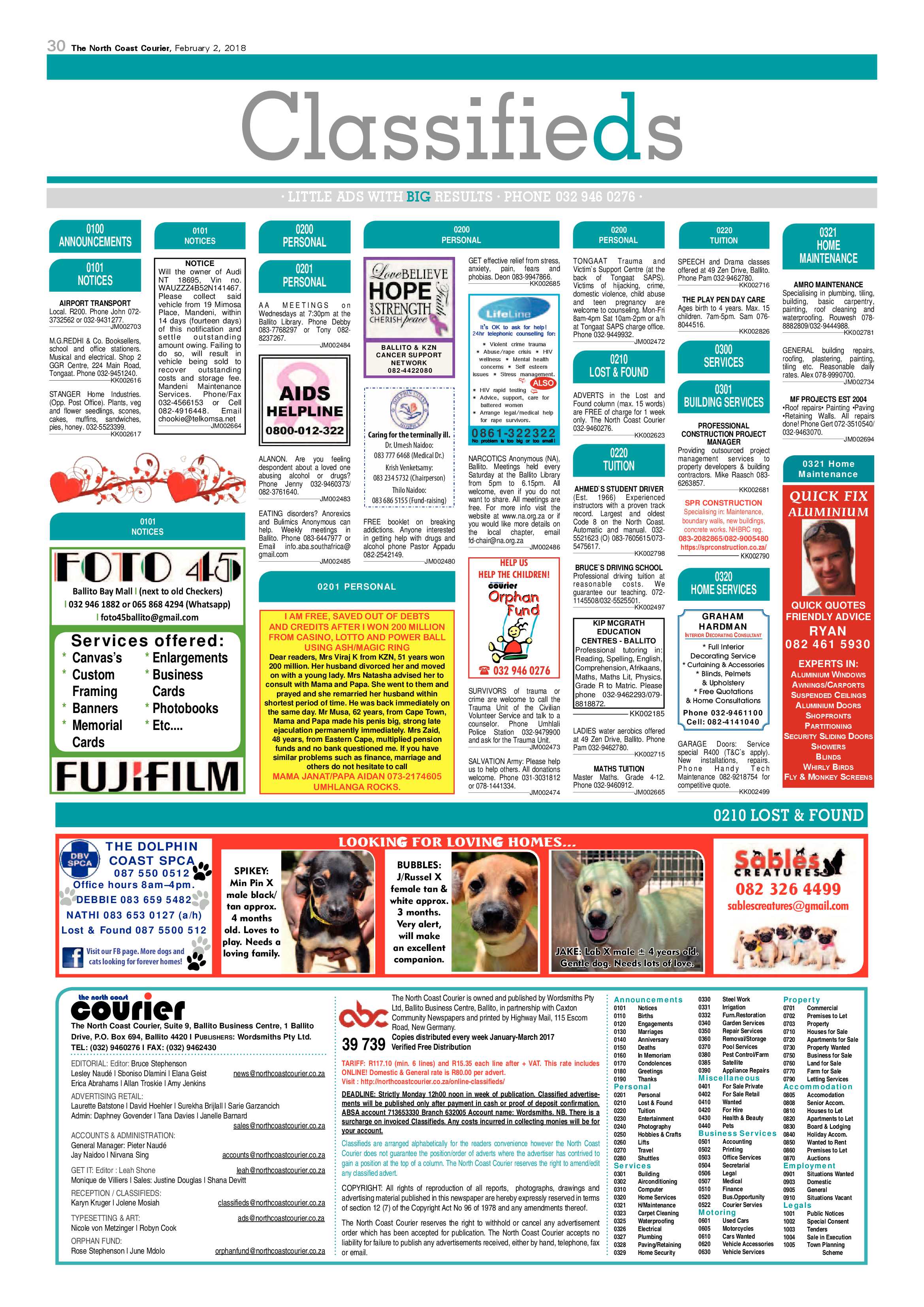 The North Coast Courier – 02 February 2018 page 30