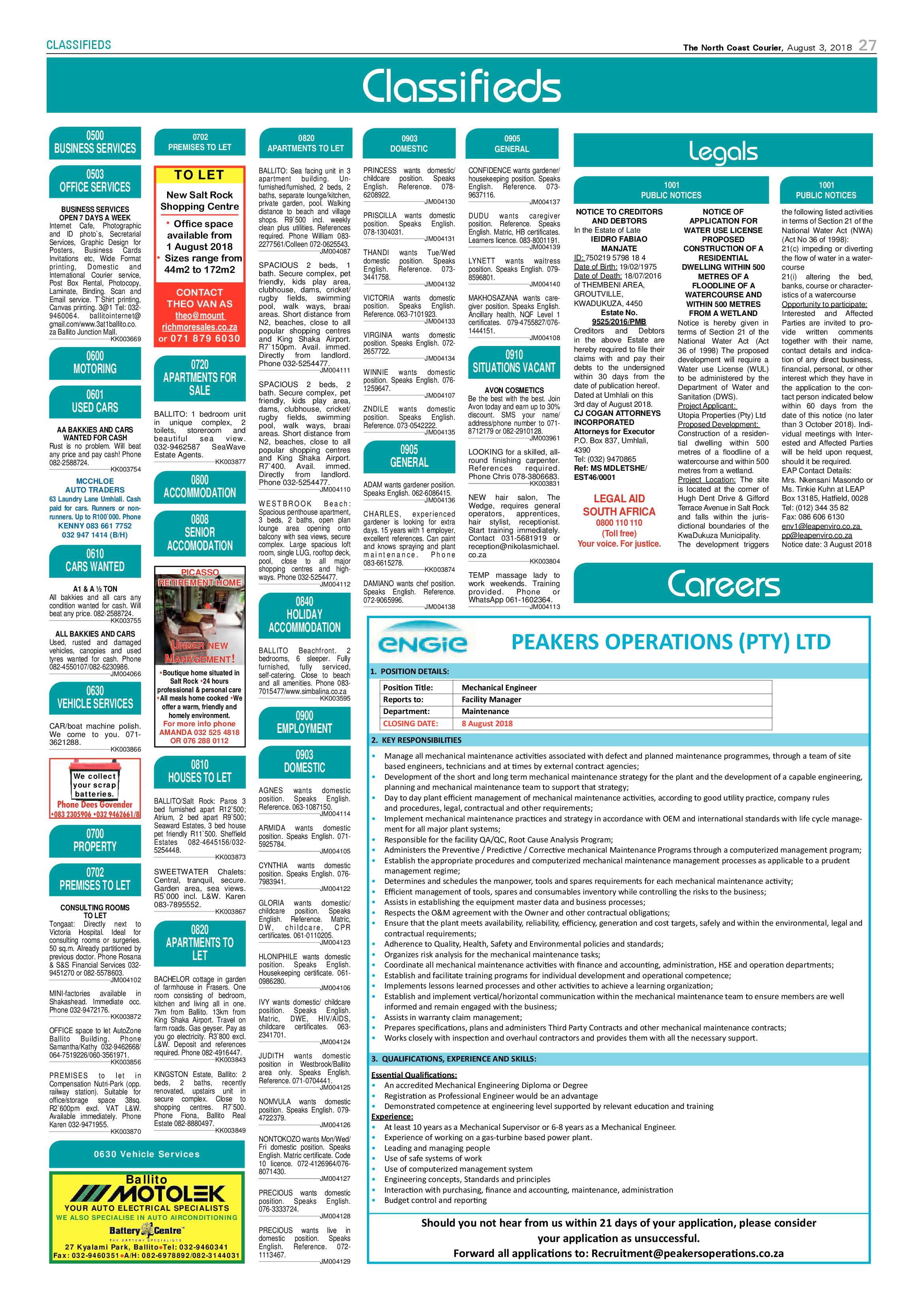 The North Coast Courier – 03 August 2018 page 27