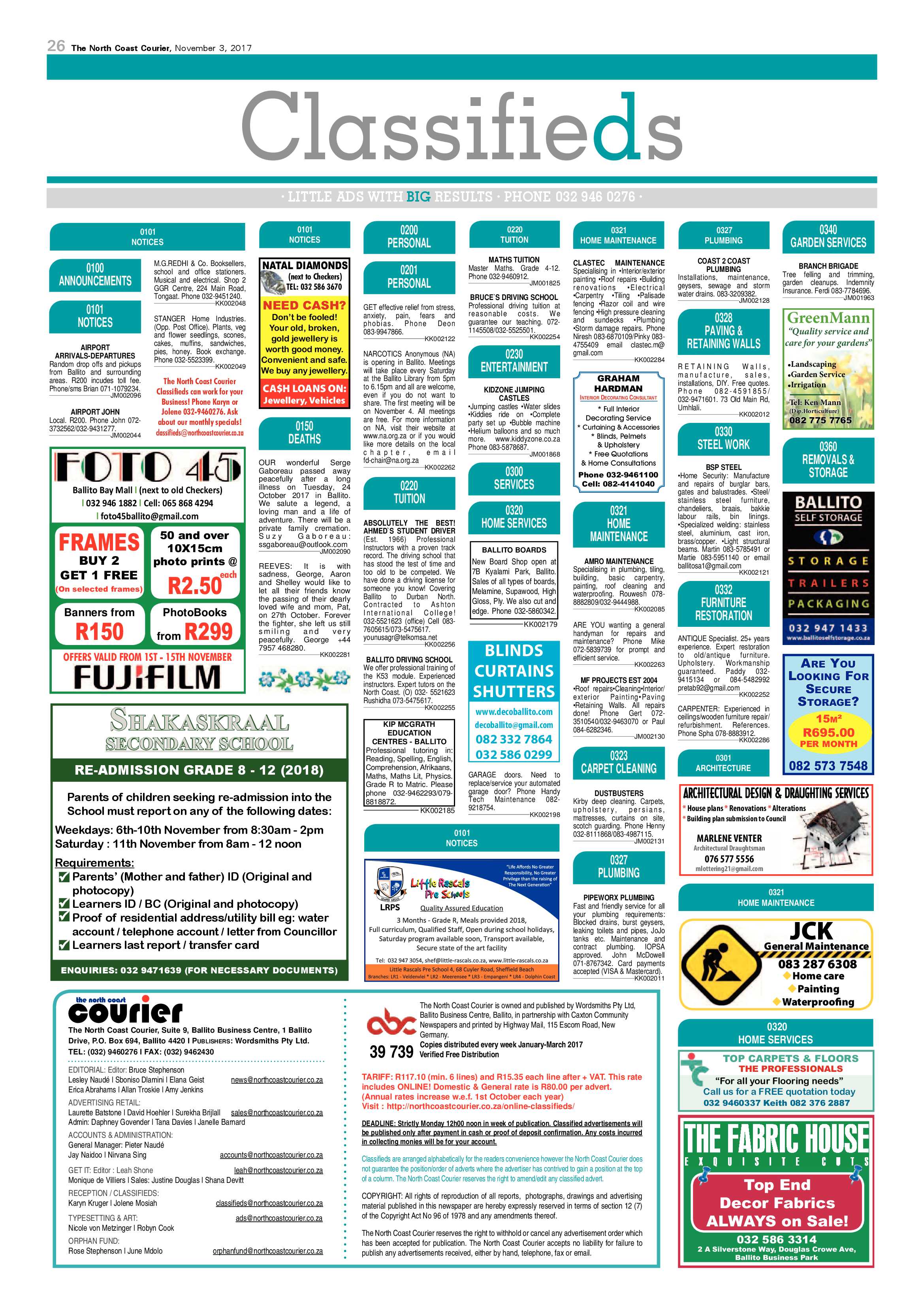 The North Coast Courier – 03 November 2017 page 26