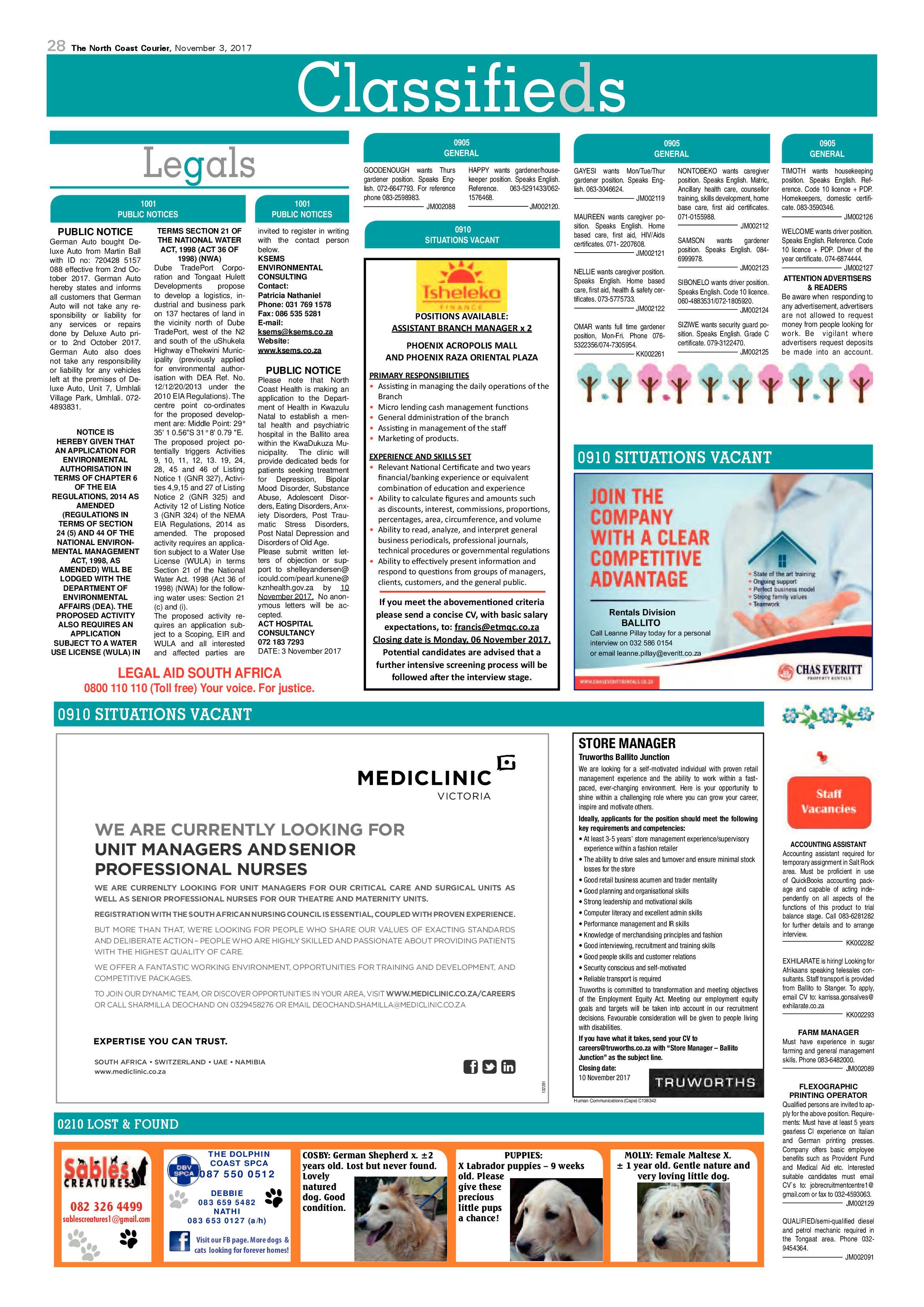 The North Coast Courier – 03 November 2017 page 28