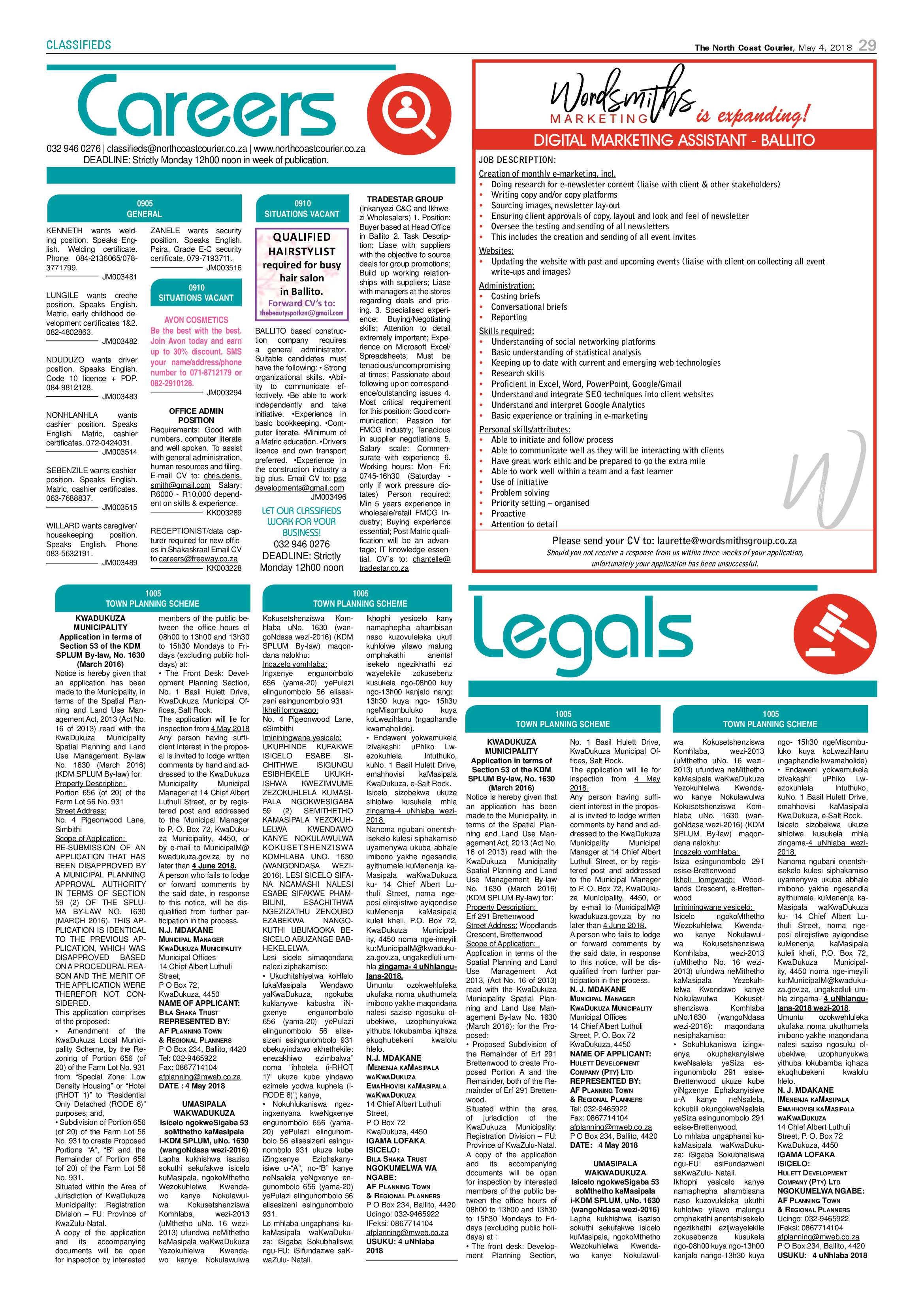 The North Coast Courier – 04 May 2018 page 29