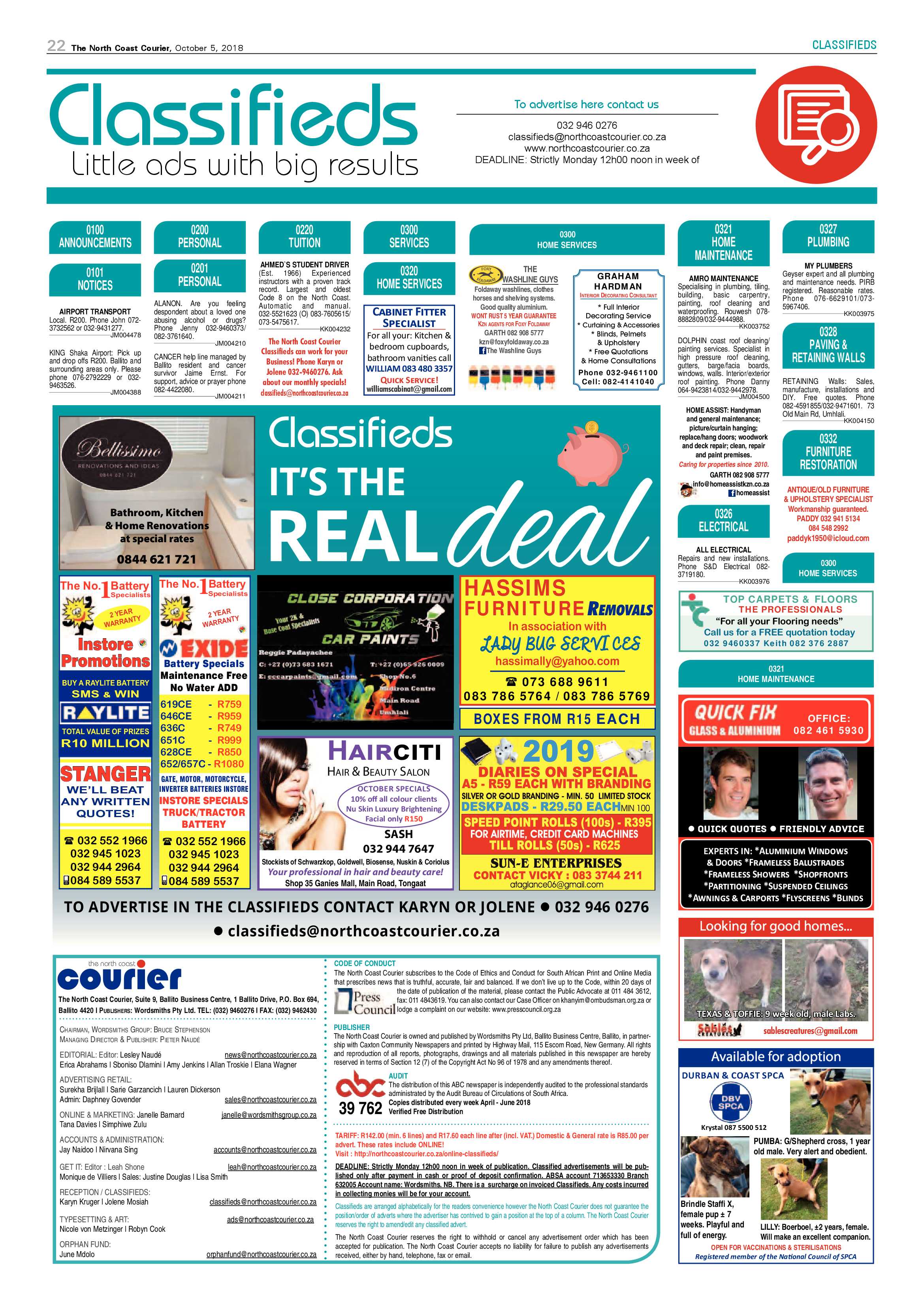 The North Coast Courier – 05 October 2018 page 22
