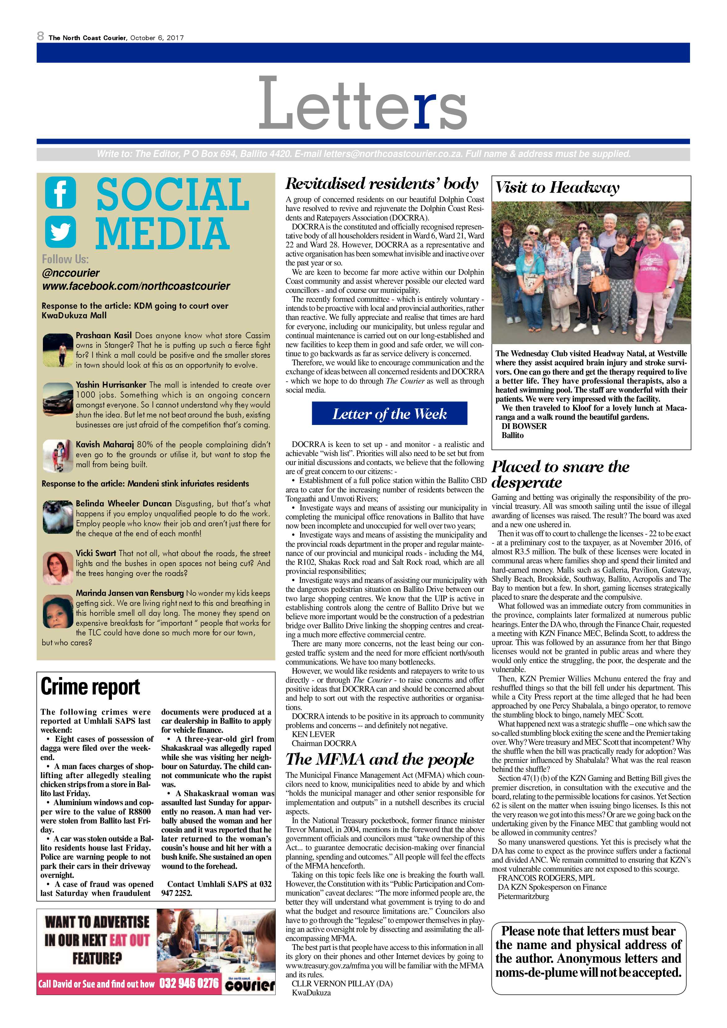 The North Coast Courier – 06 October 2017 page 8
