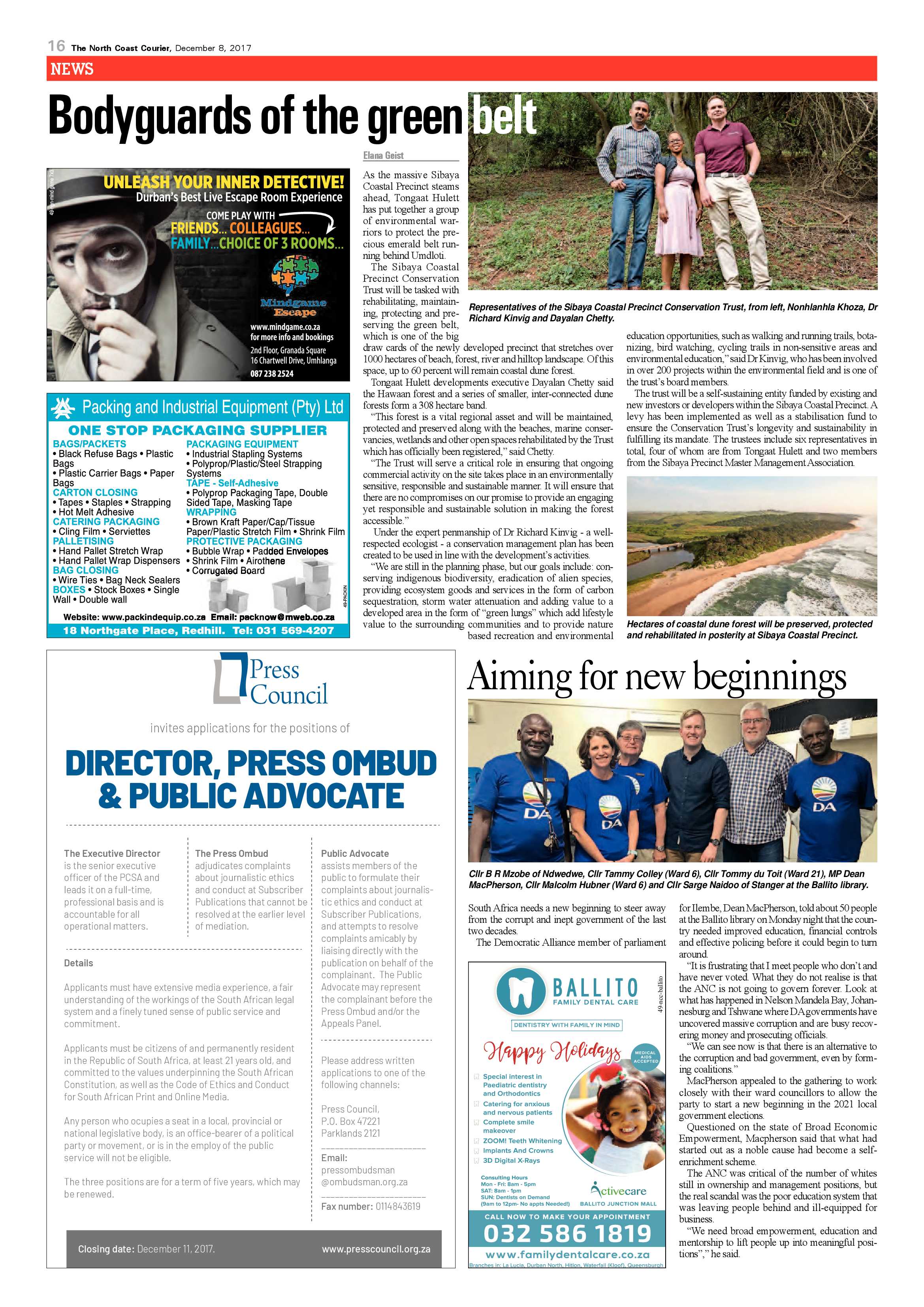The North Coast Courier – 08 December 2017 page 16