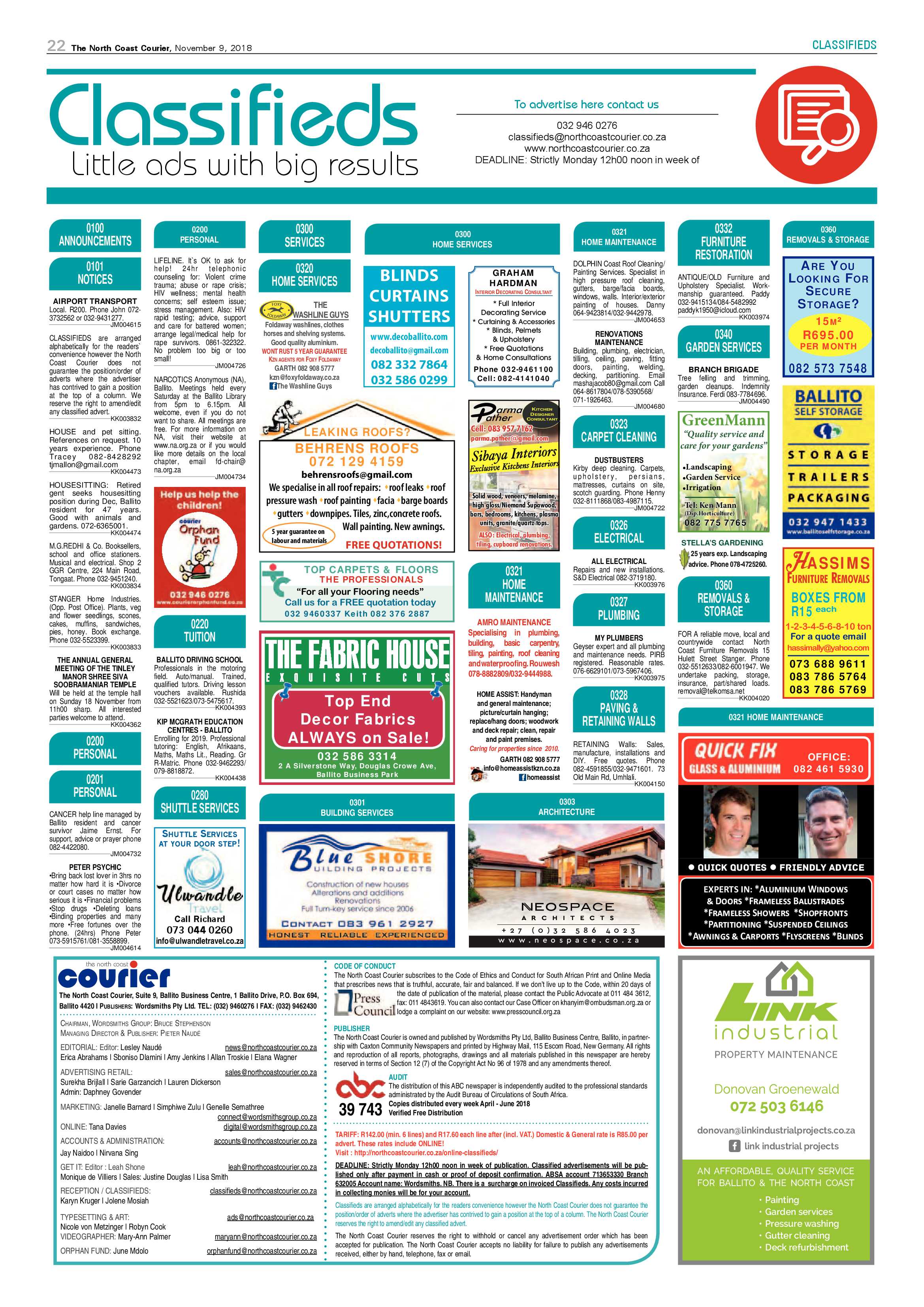 The North Coast Courier – 09 November 2018 page 22