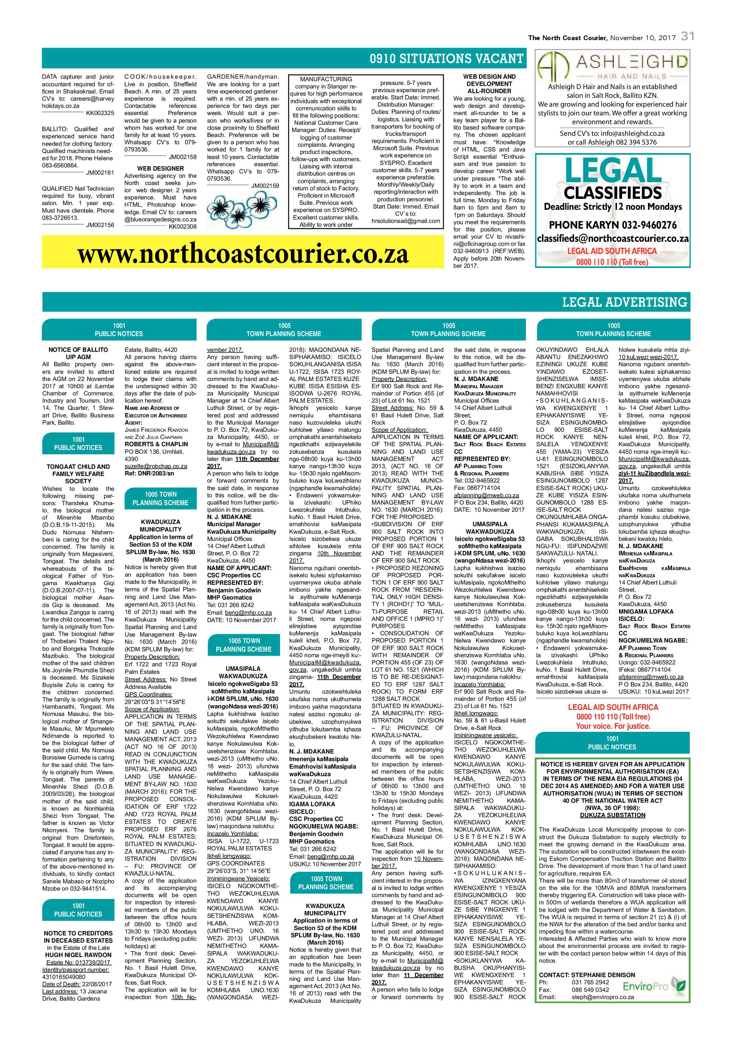 The North Coast Courier – 10 November 2017 page 31