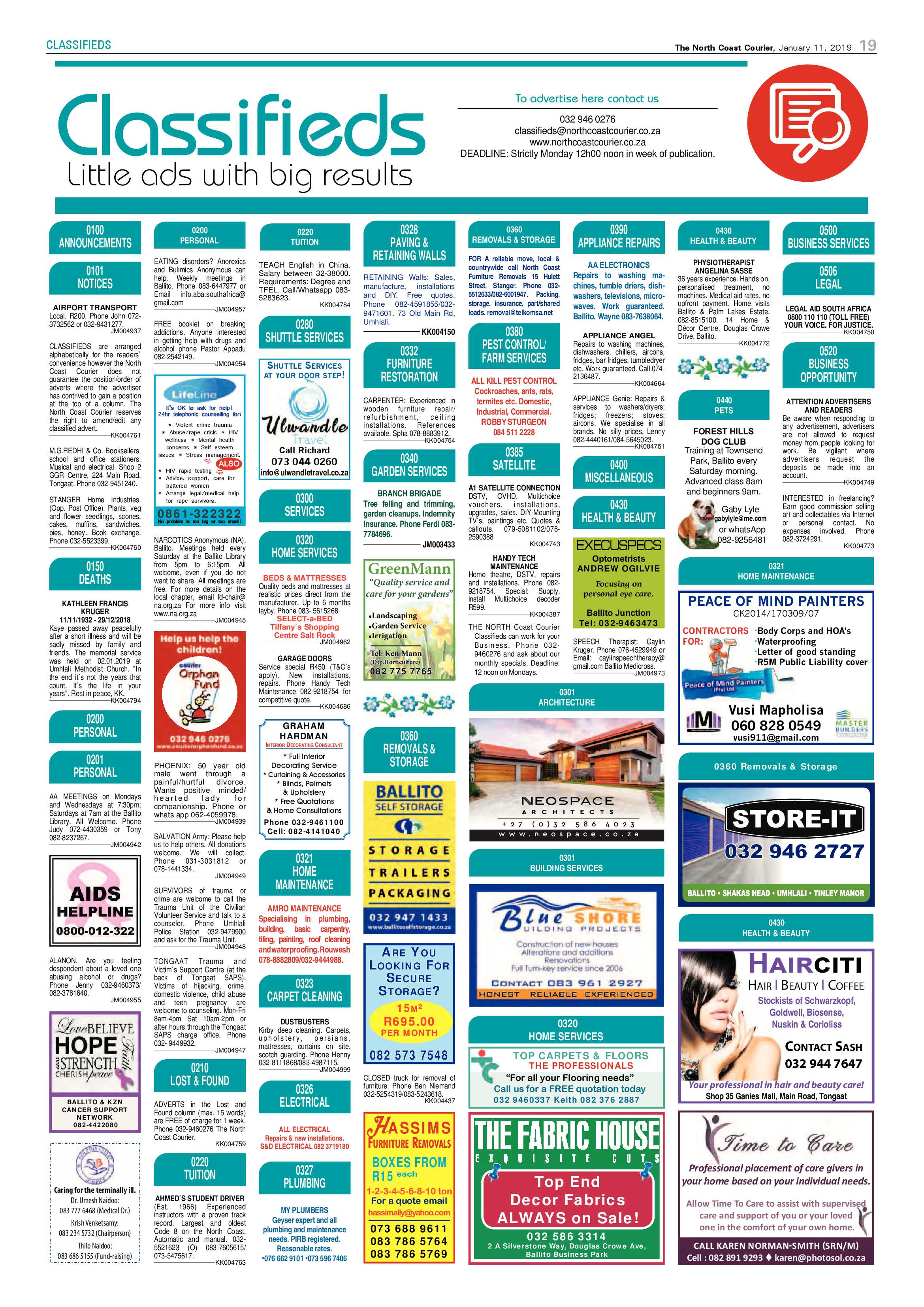The North Coast Courier – 11 January 2019 page 19
