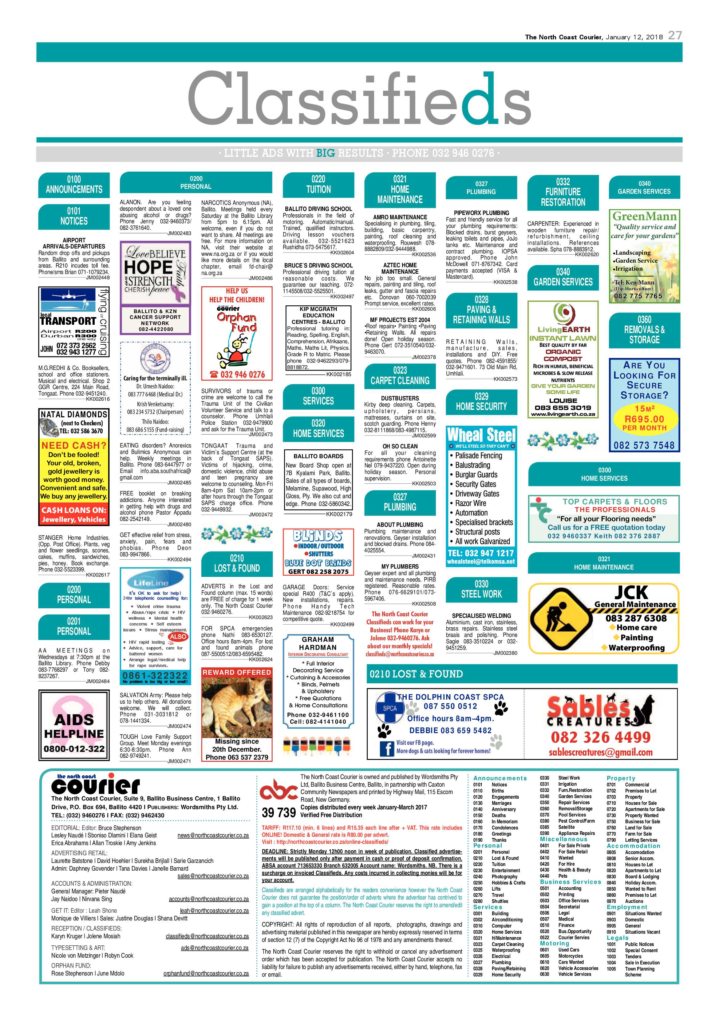 The North Coast Courier – 12 January 2018 page 27