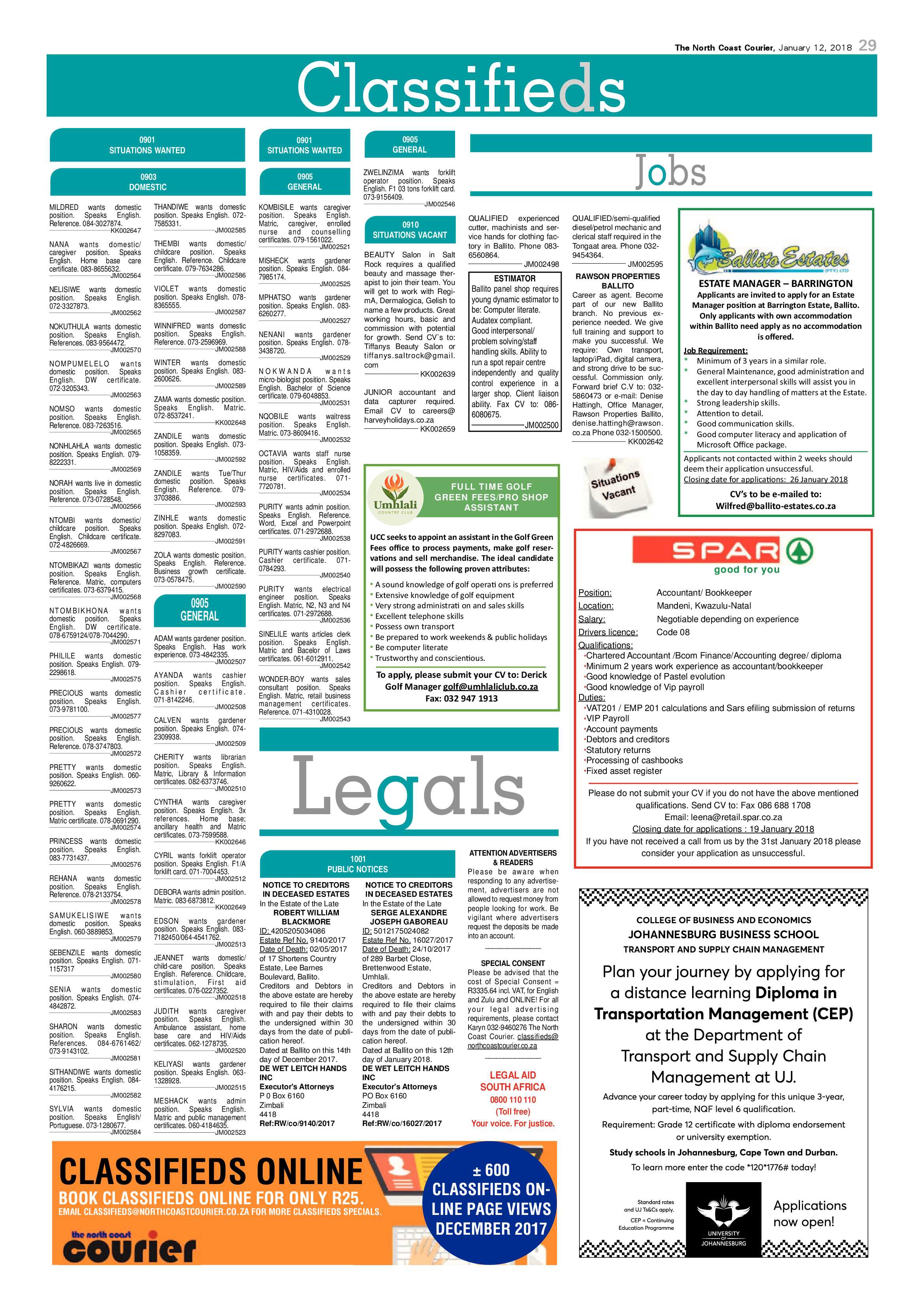 The North Coast Courier – 12 January 2018 page 29