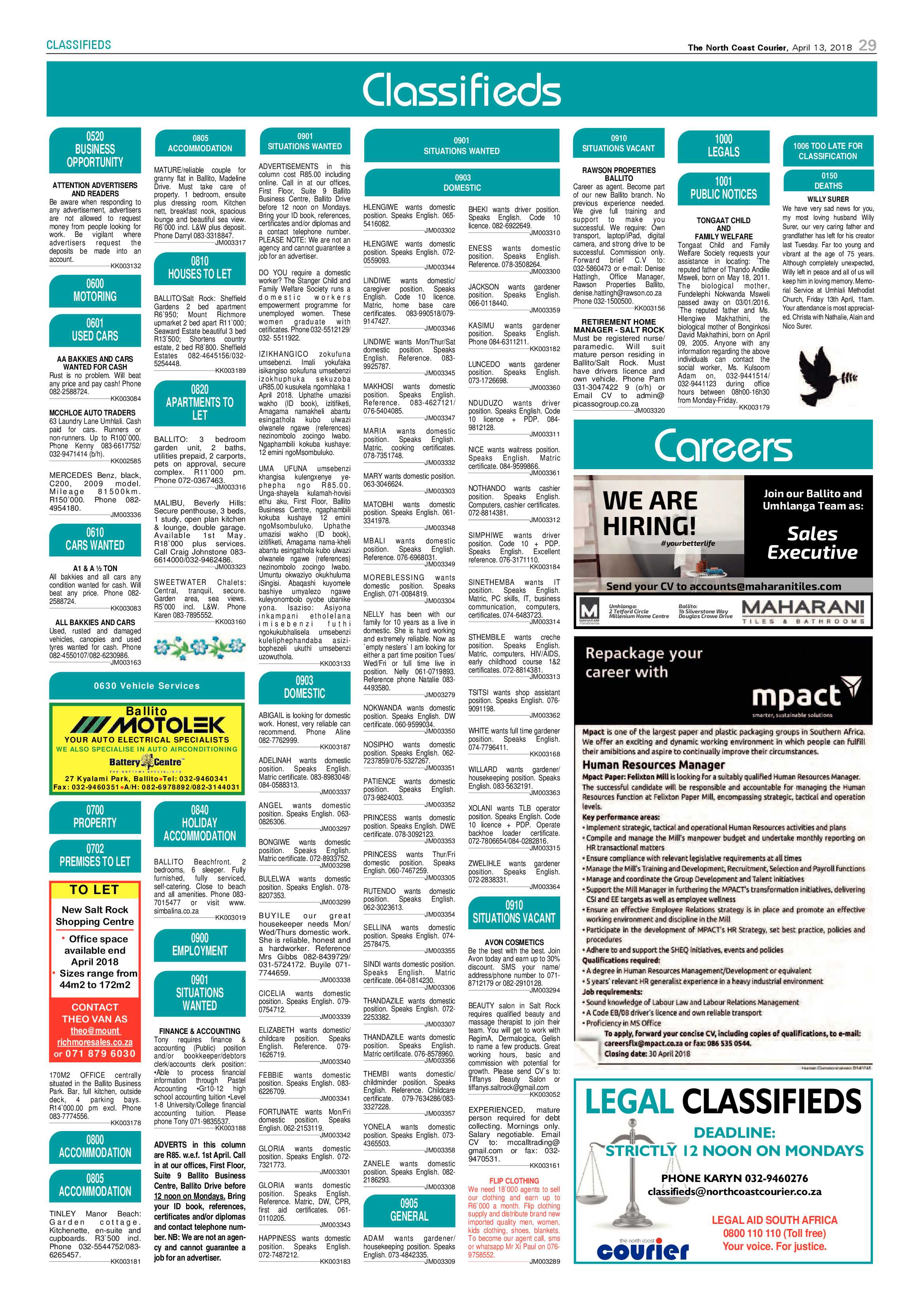 The North Coast Courier – 13 April 2018 page 29