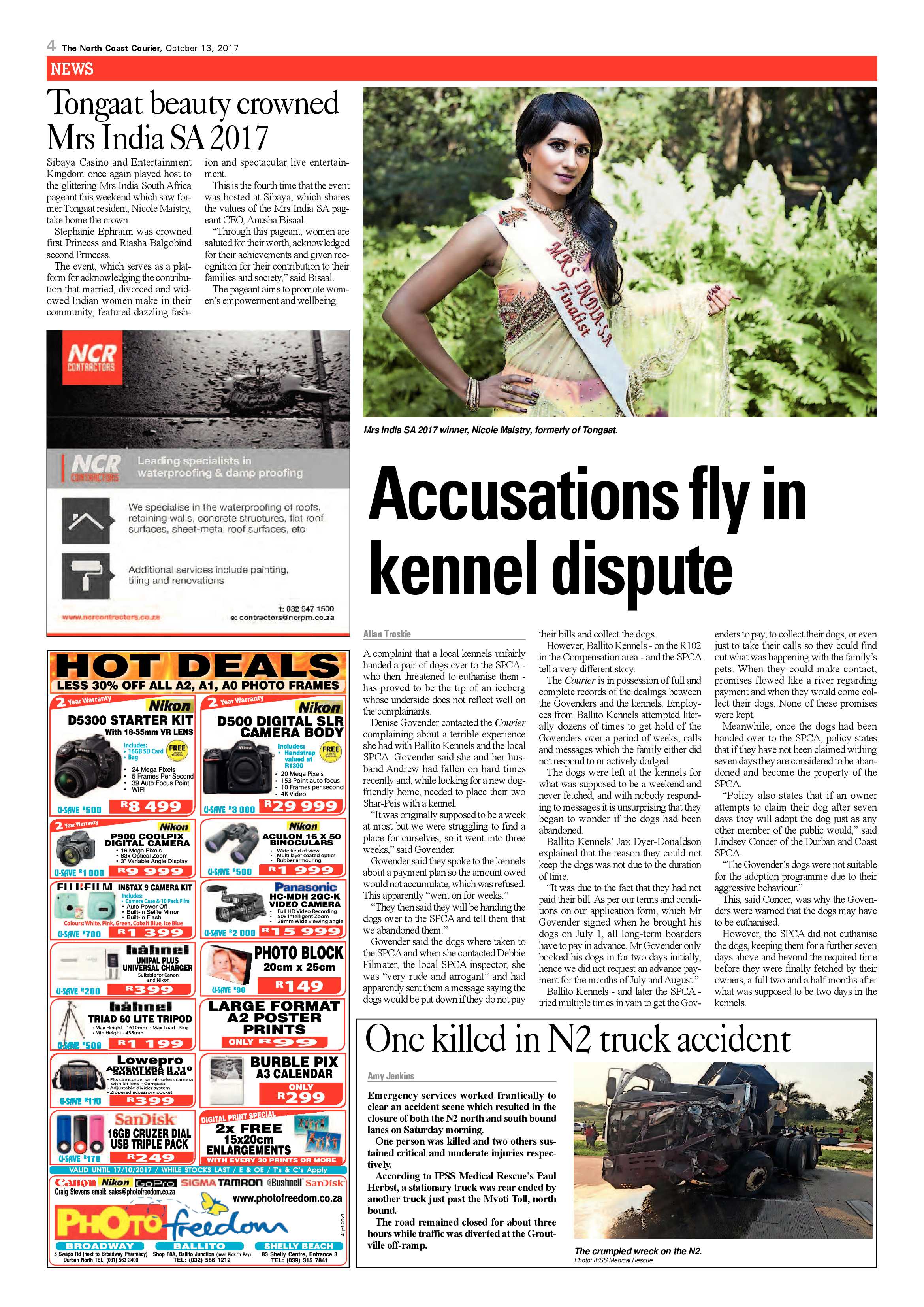 The North Coast Courier – 13 October 2017 page 4