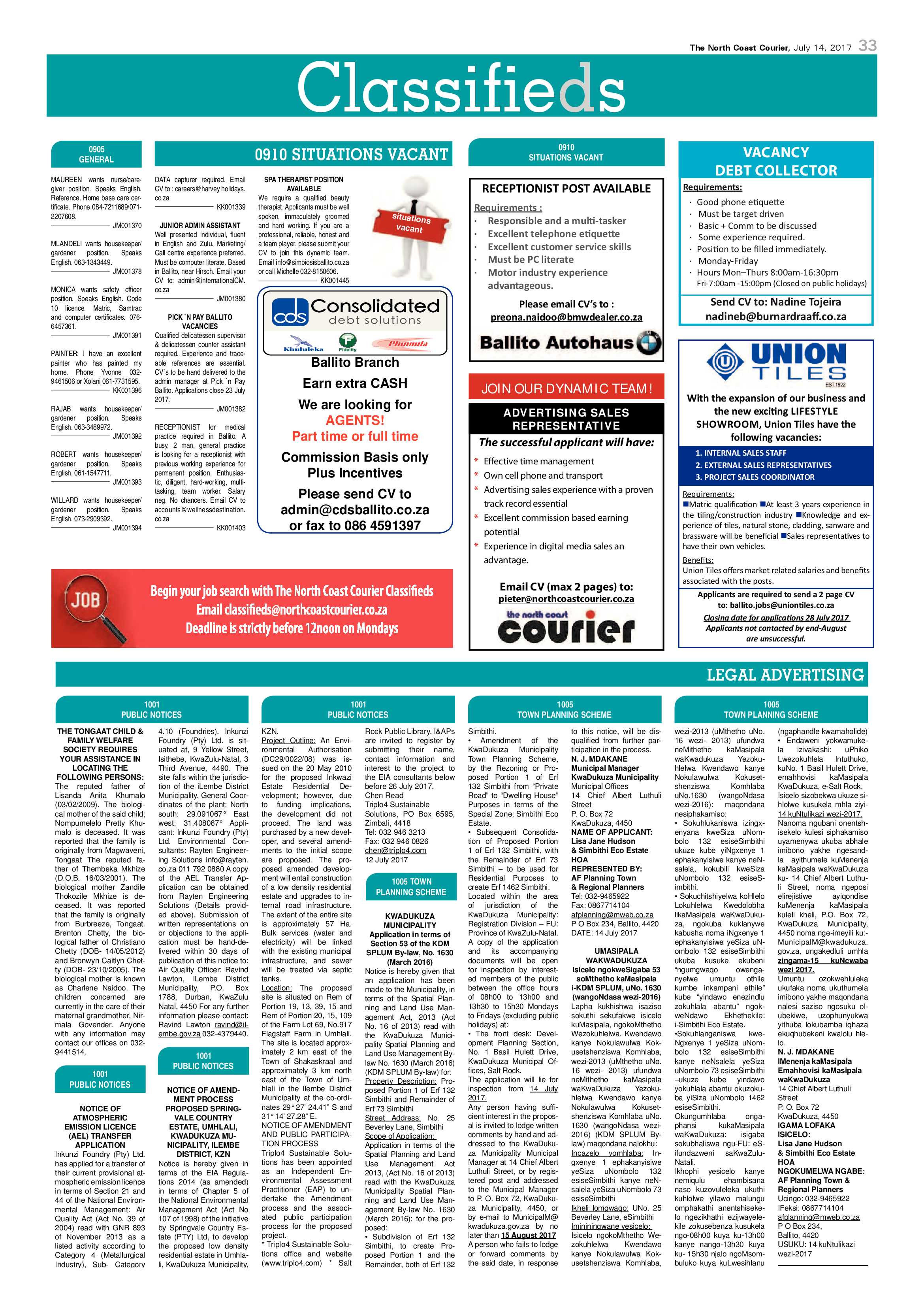 The North Coast Courier – 14 July 2017 page 33
