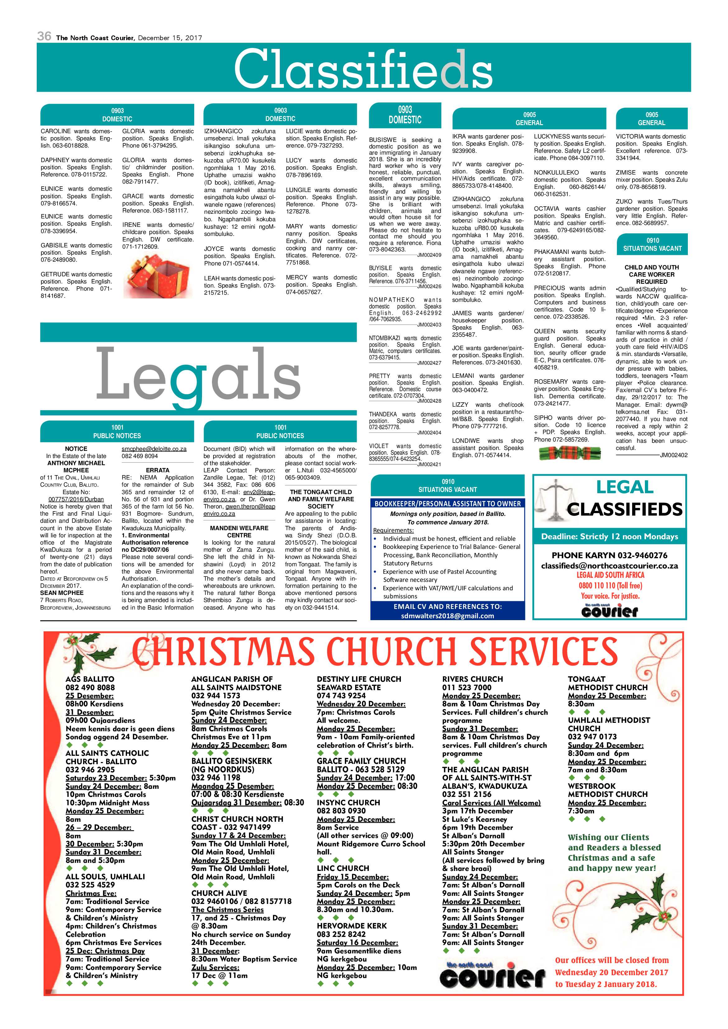 The North Coast Courier – 15 December 2017 page 36