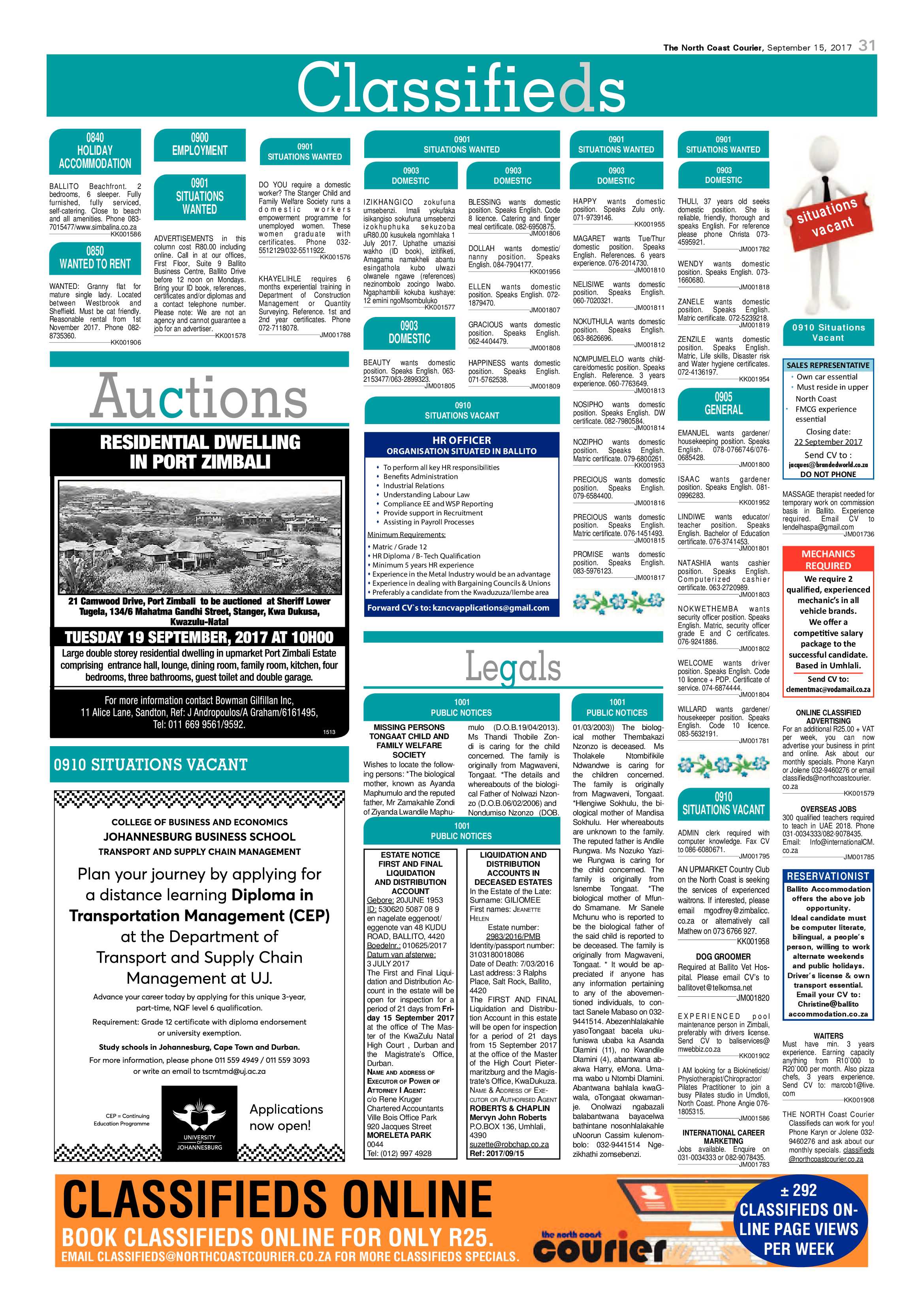 The North Coast Courier – 15 September 2017 page 31