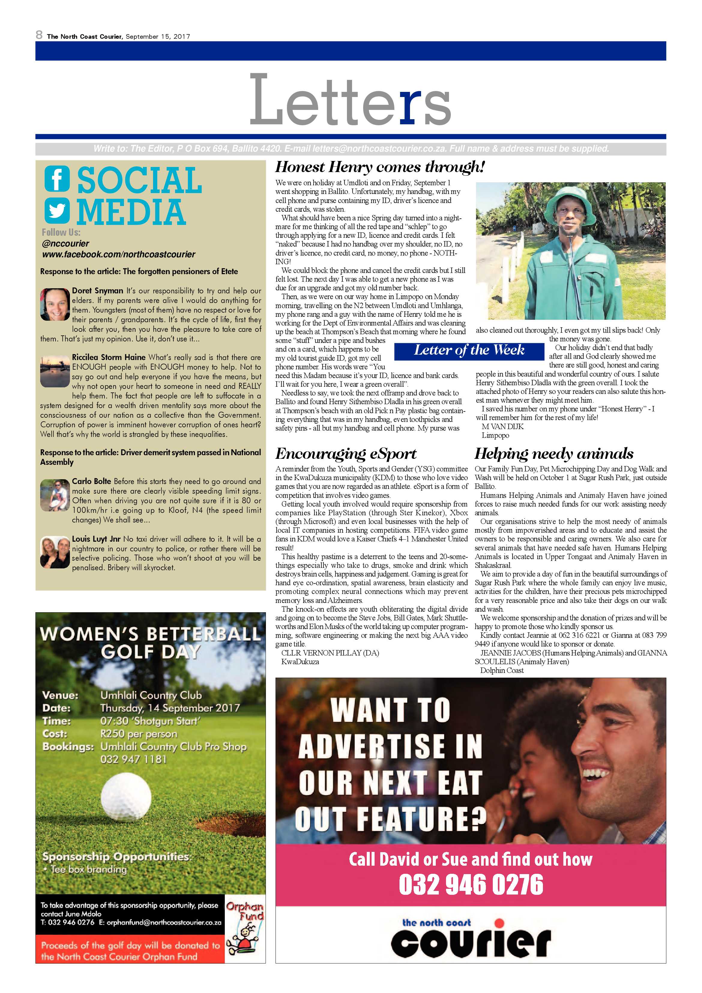 The North Coast Courier – 15 September 2017 page 8