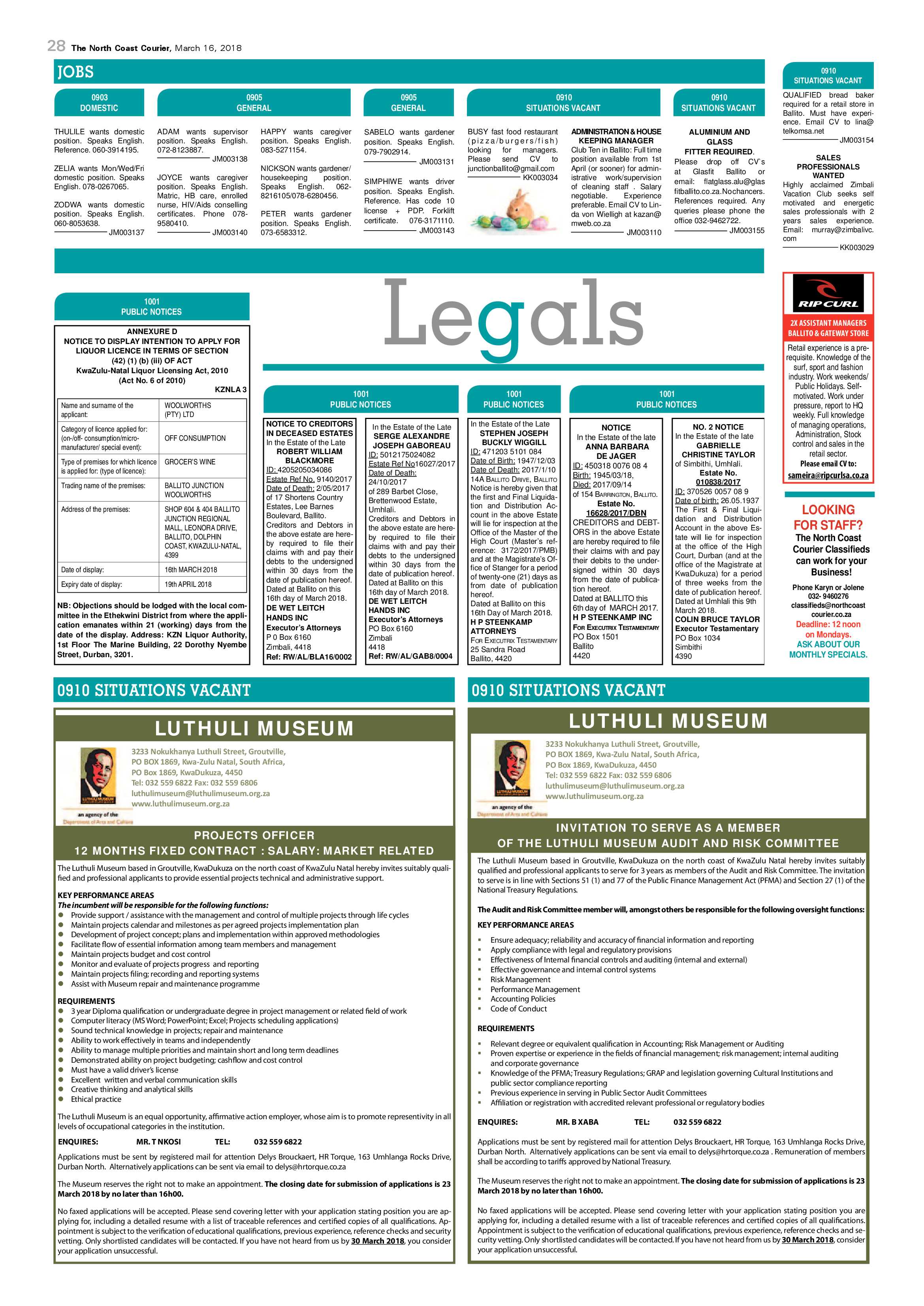 The North Coast Courier – 16 March 2018 page 28