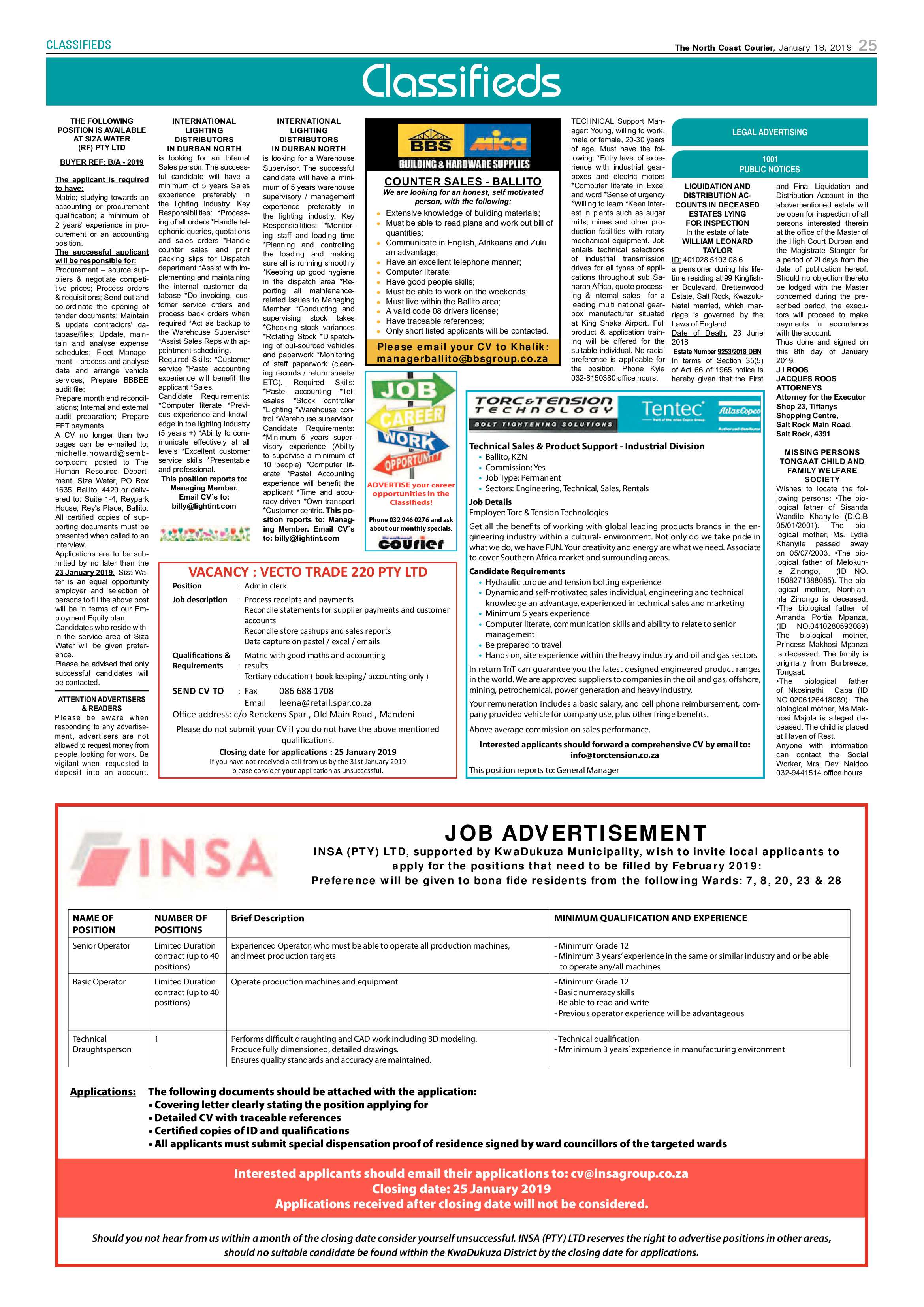 The North Coast Courier – 18 January 2019 page 25