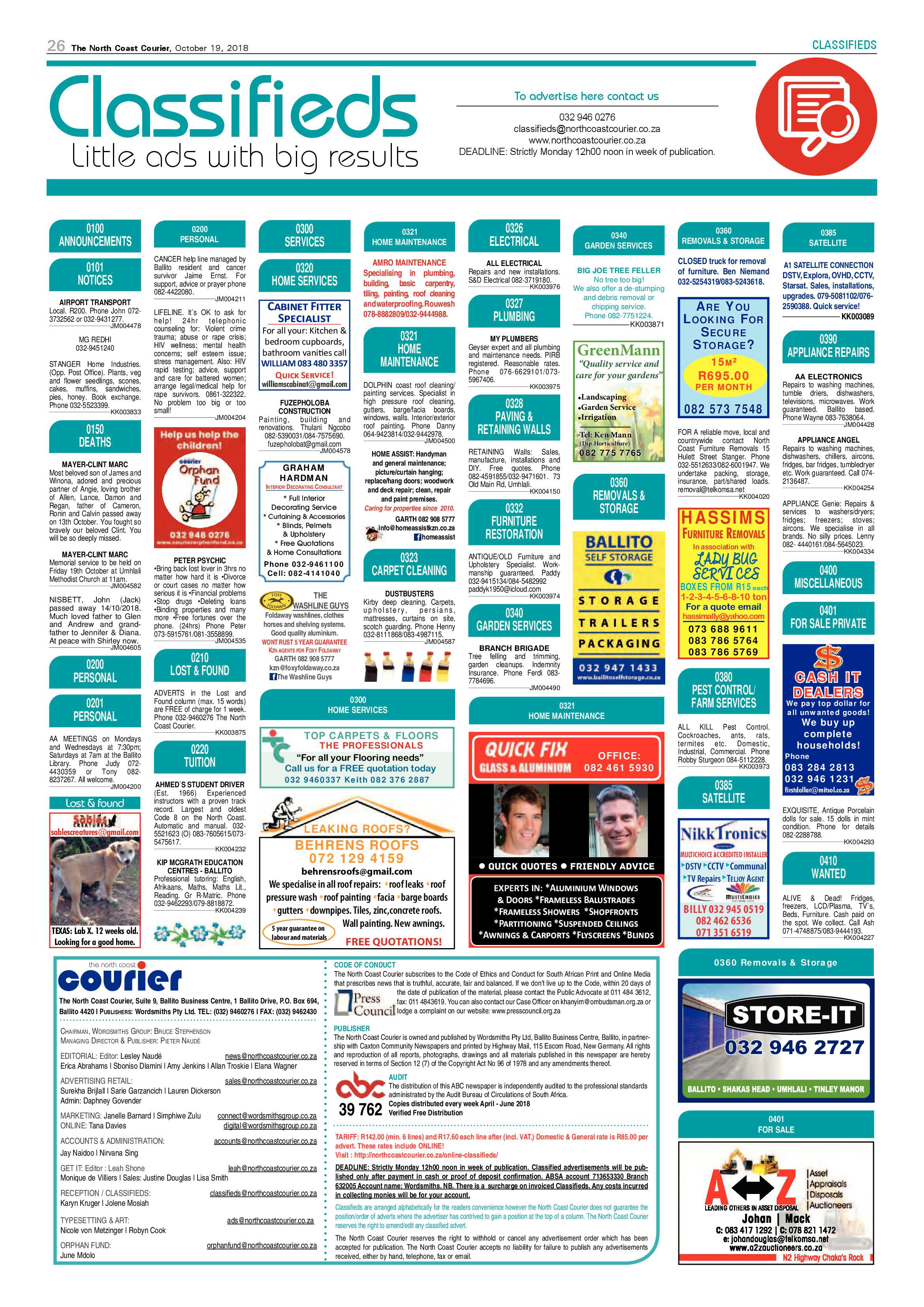 The North Coast Courier – 19 October 2018 page 26