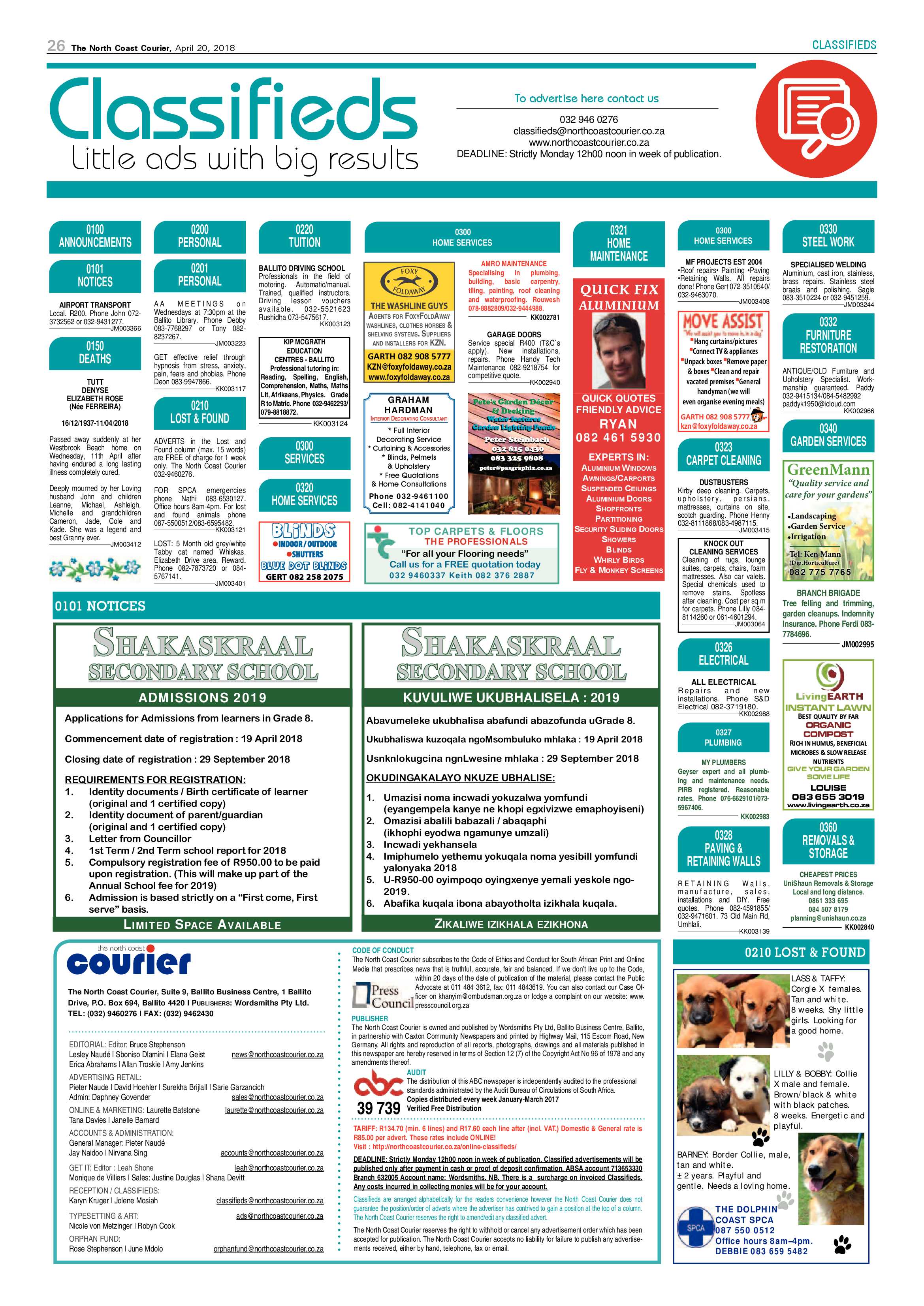 The North Coast Courier – 20 April 2018 page 26