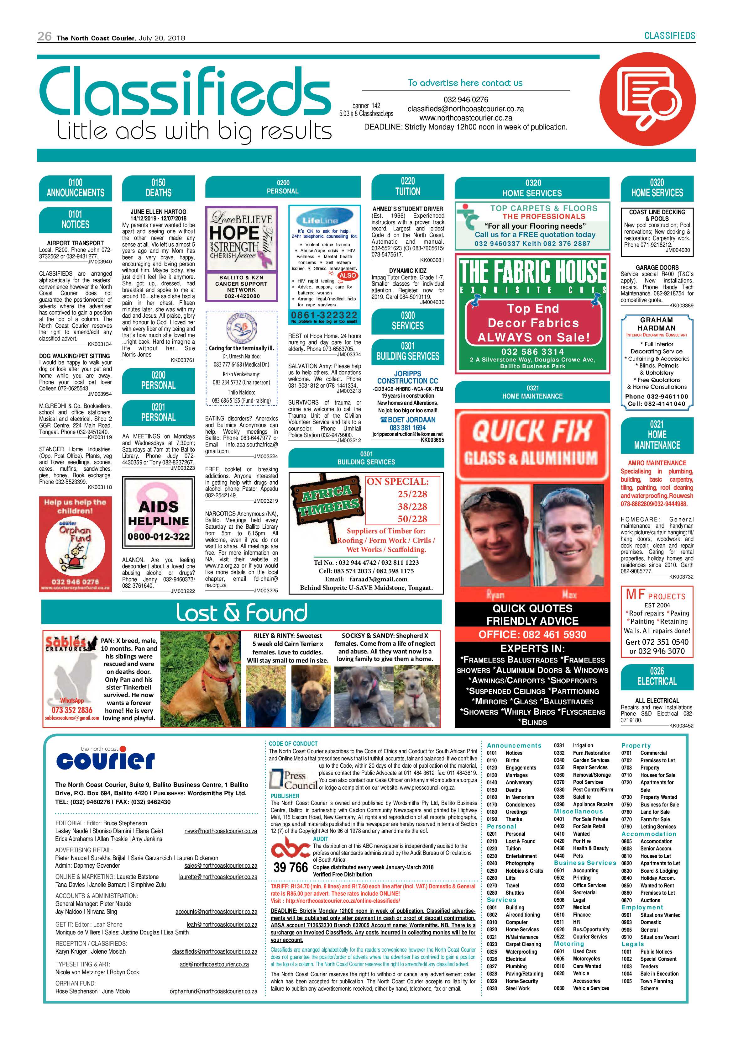 The North Coast Courier – 20 July 2018 page 26