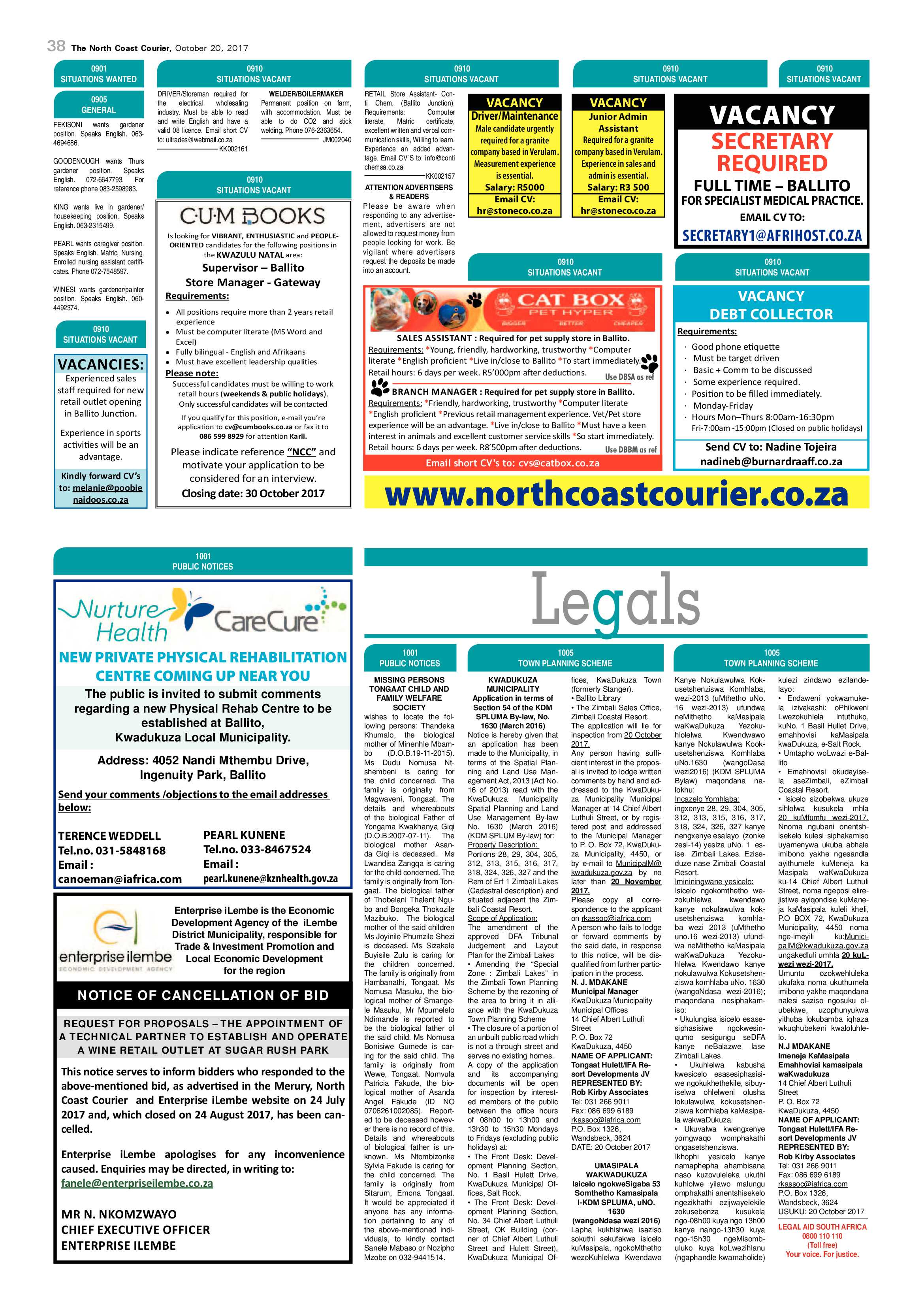 The North Coast Courier – 20 October 2017 page 38