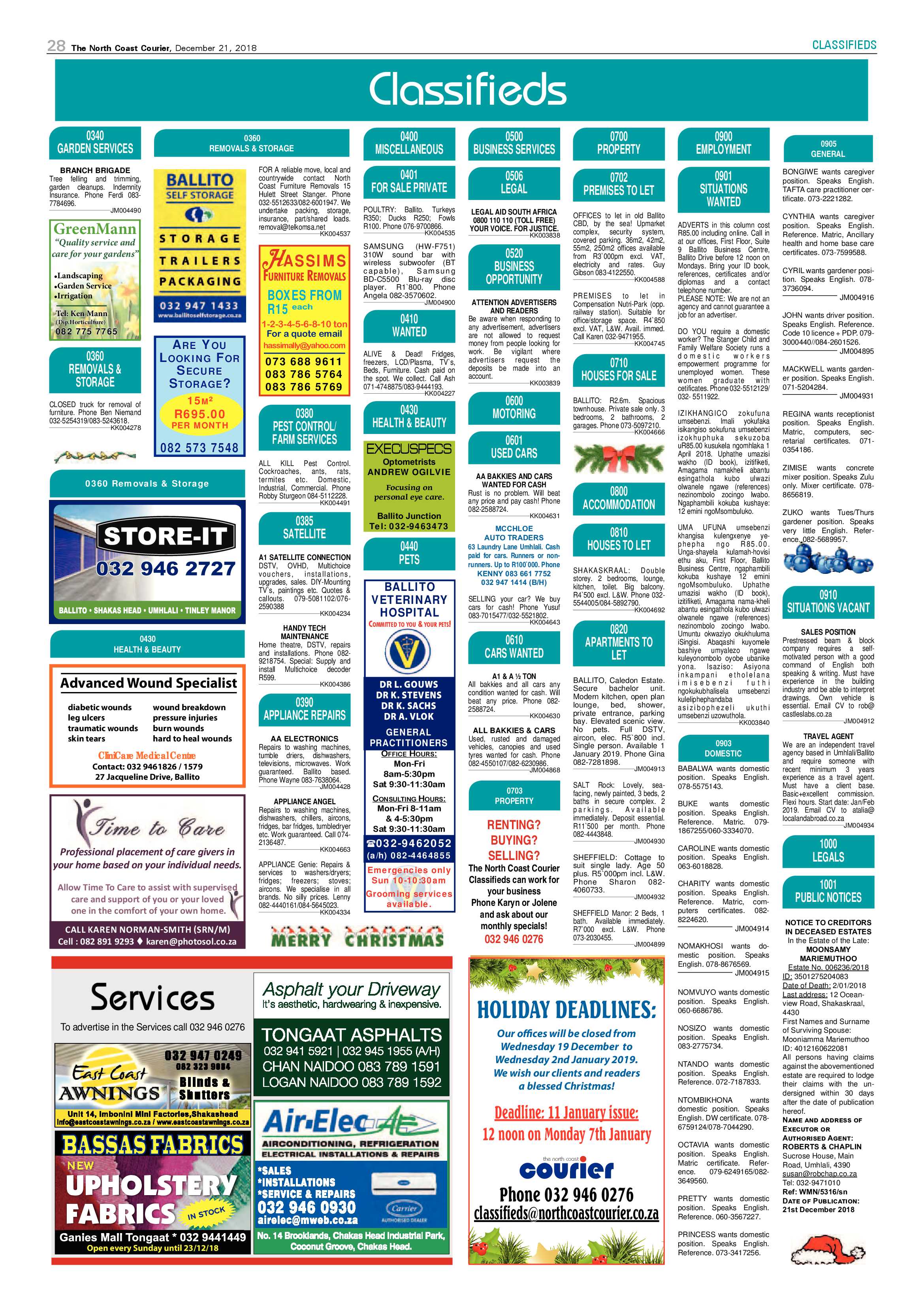 The North Coast Courier – 21 December 2018 page 28