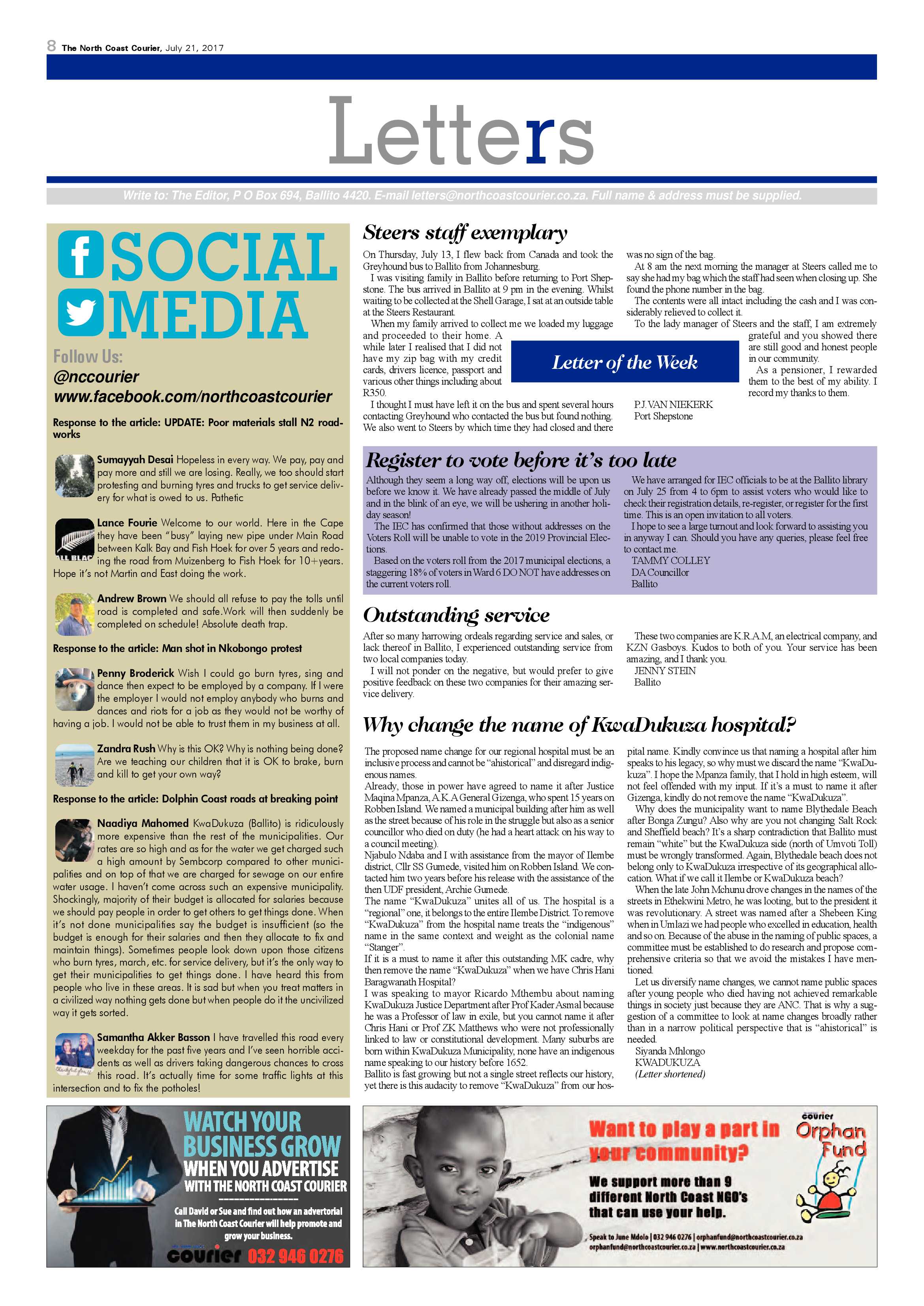 The North Coast Courier – 21 July 2017 page 8
