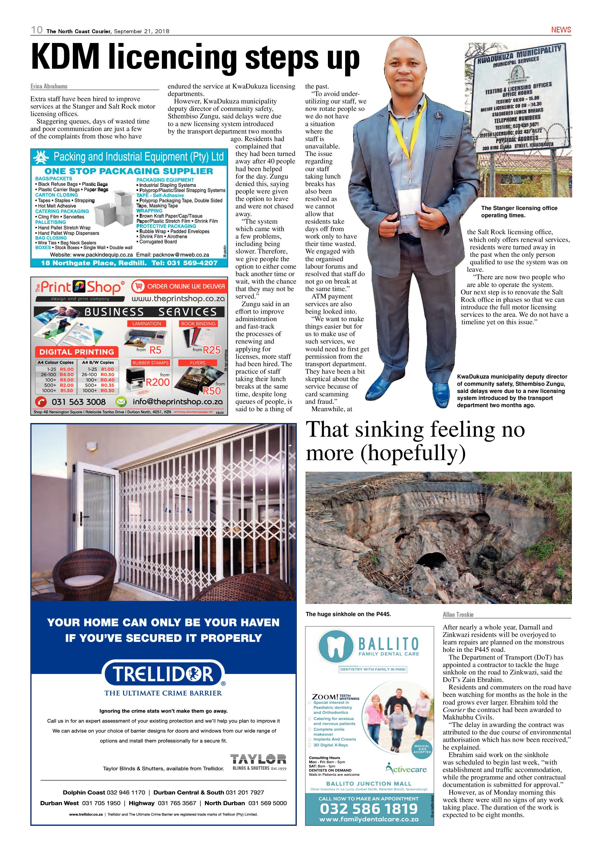 The North Coast Courier – 21 September 2018 page 10