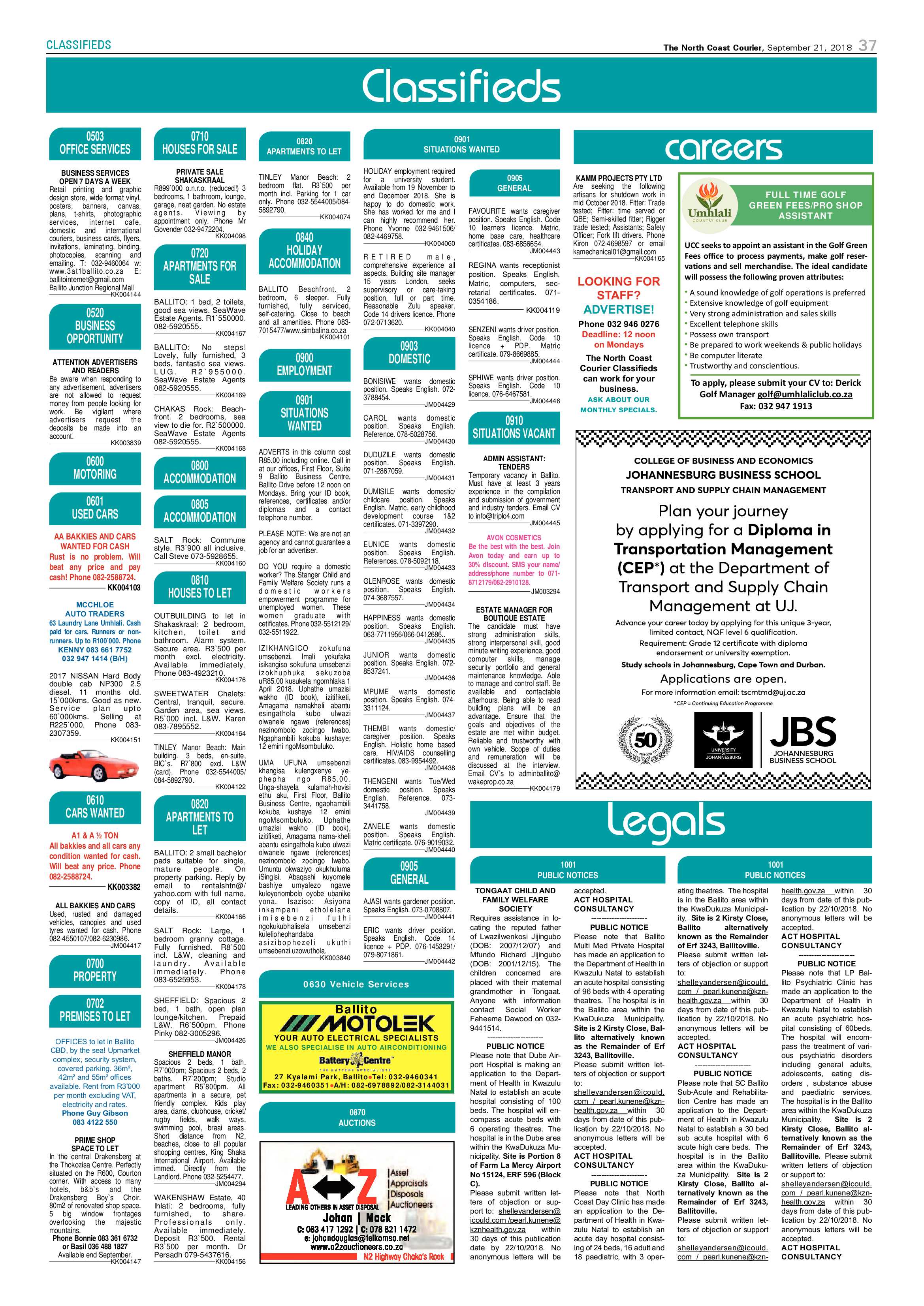 The North Coast Courier – 21 September 2018 page 37