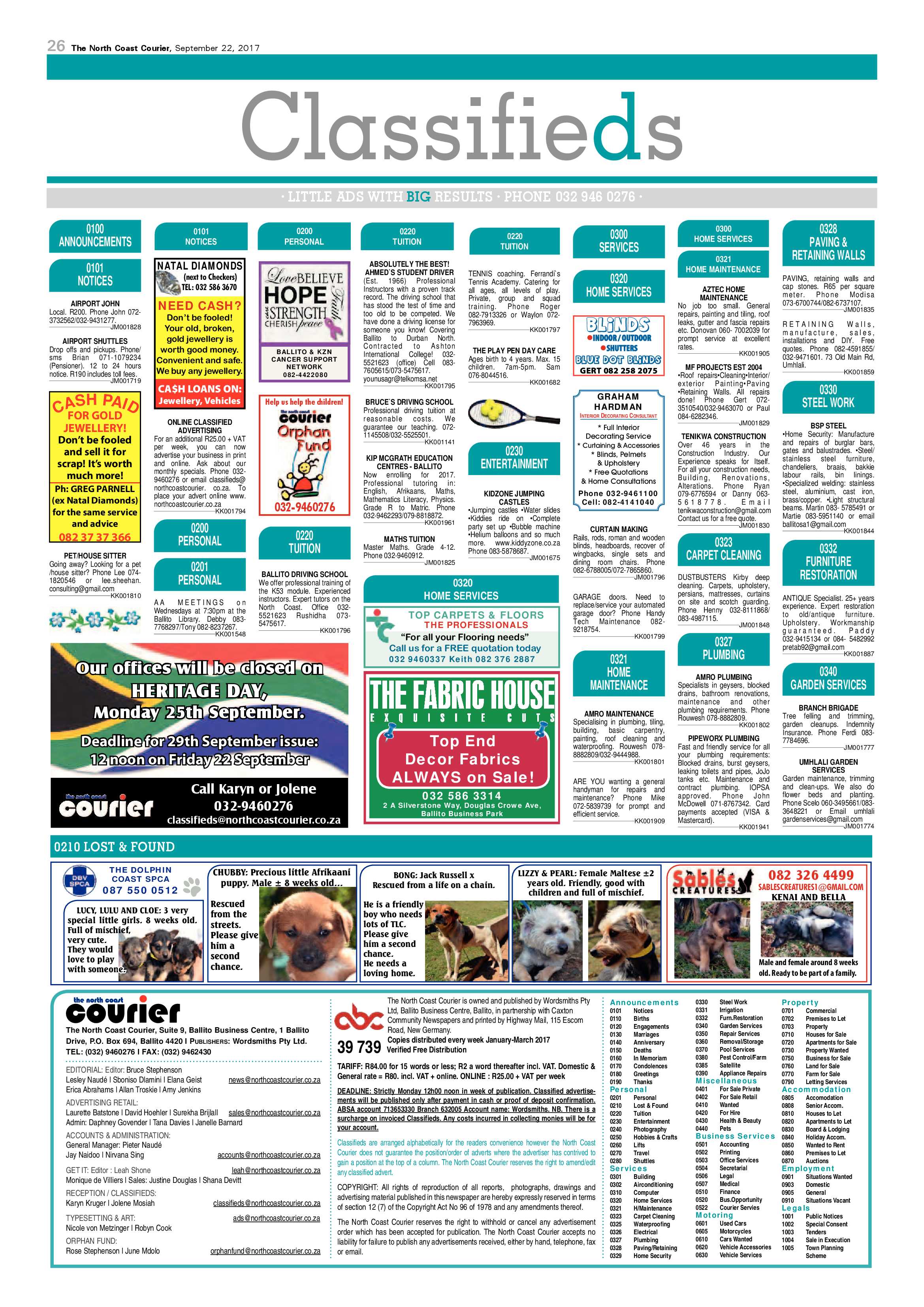 The North Coast Courier – 22 September 2017 page 26