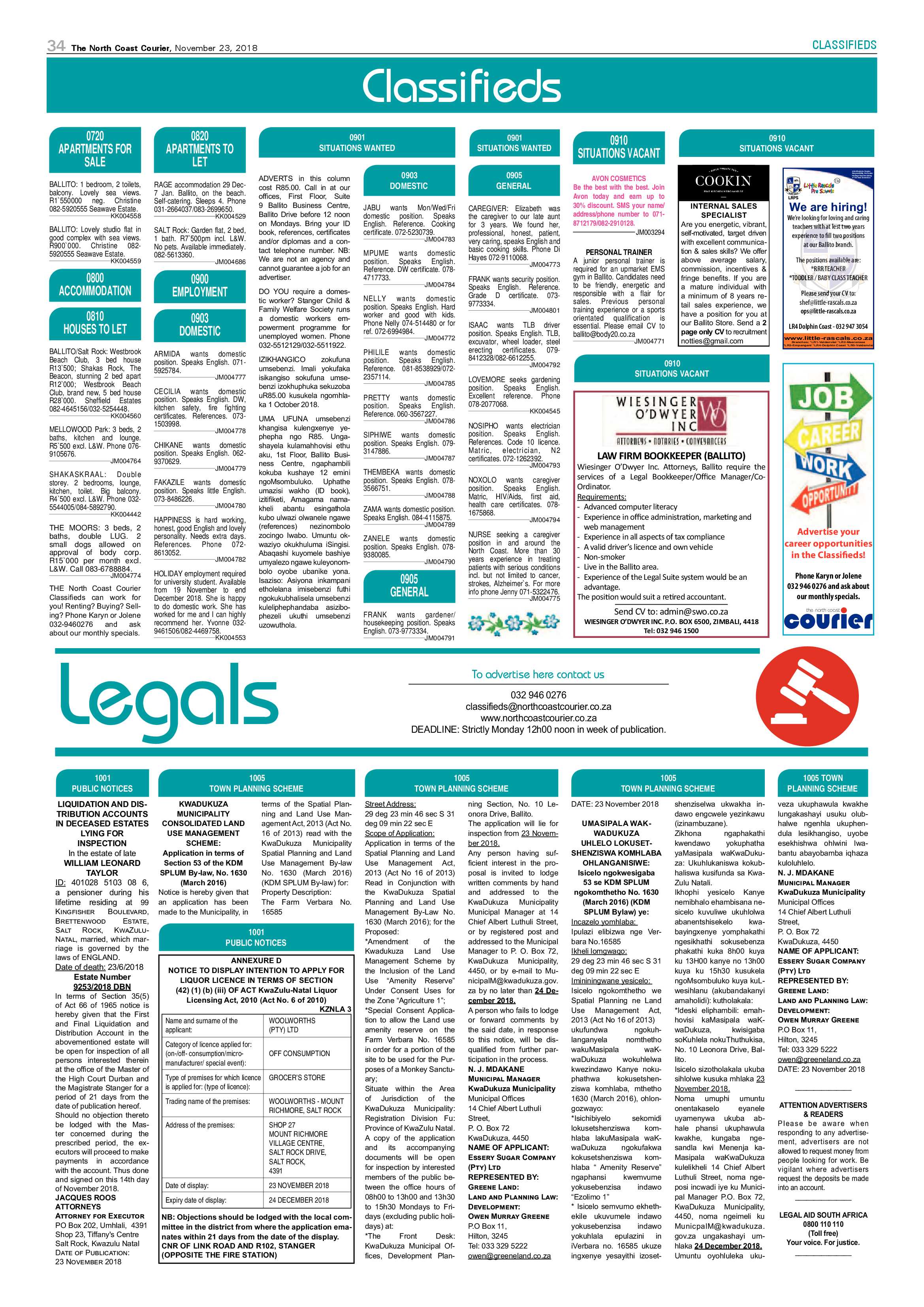 The North Coast Courier – 23 November 2018 page 34