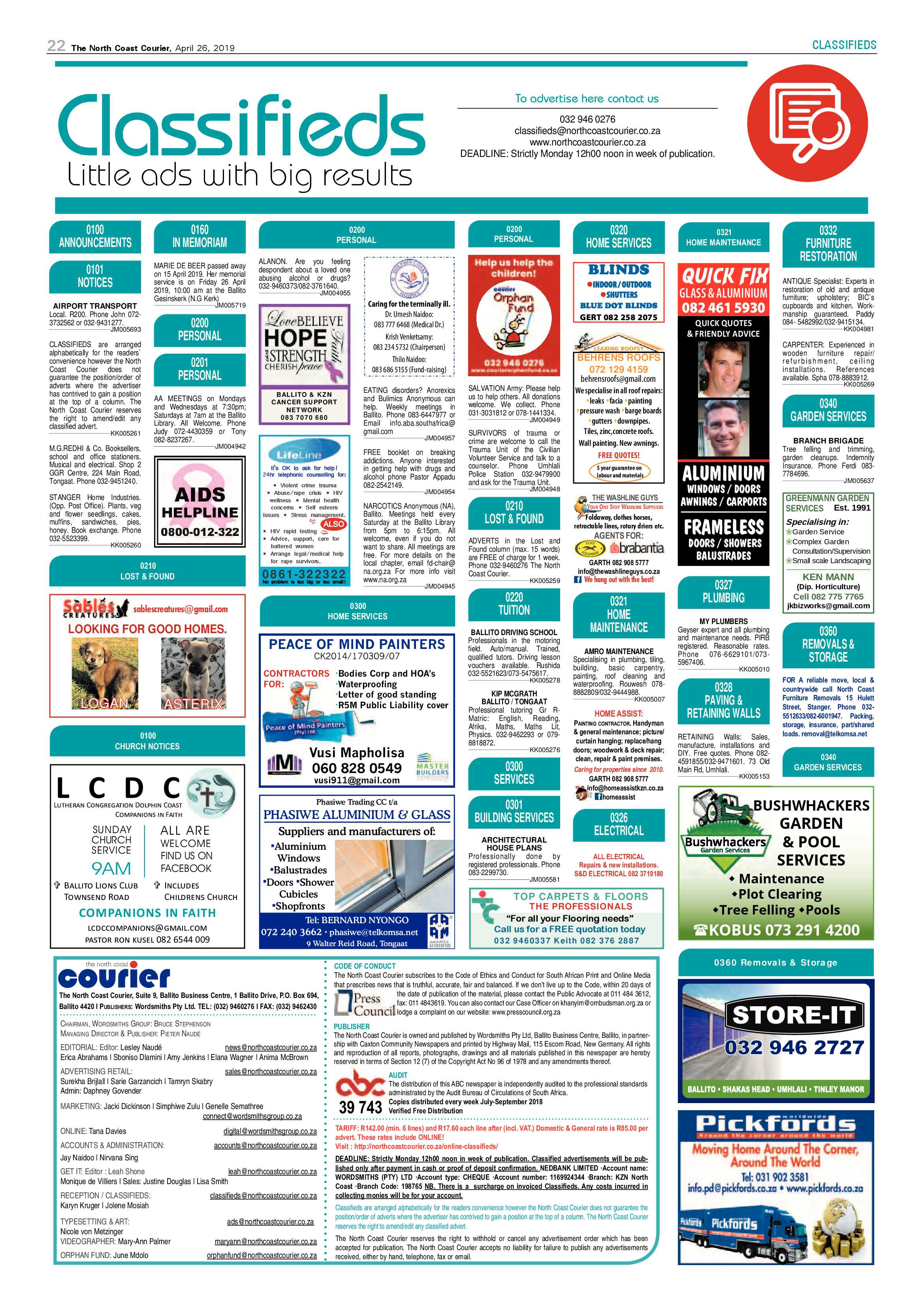 The North Coast Courier – 26 April 2019 page 22