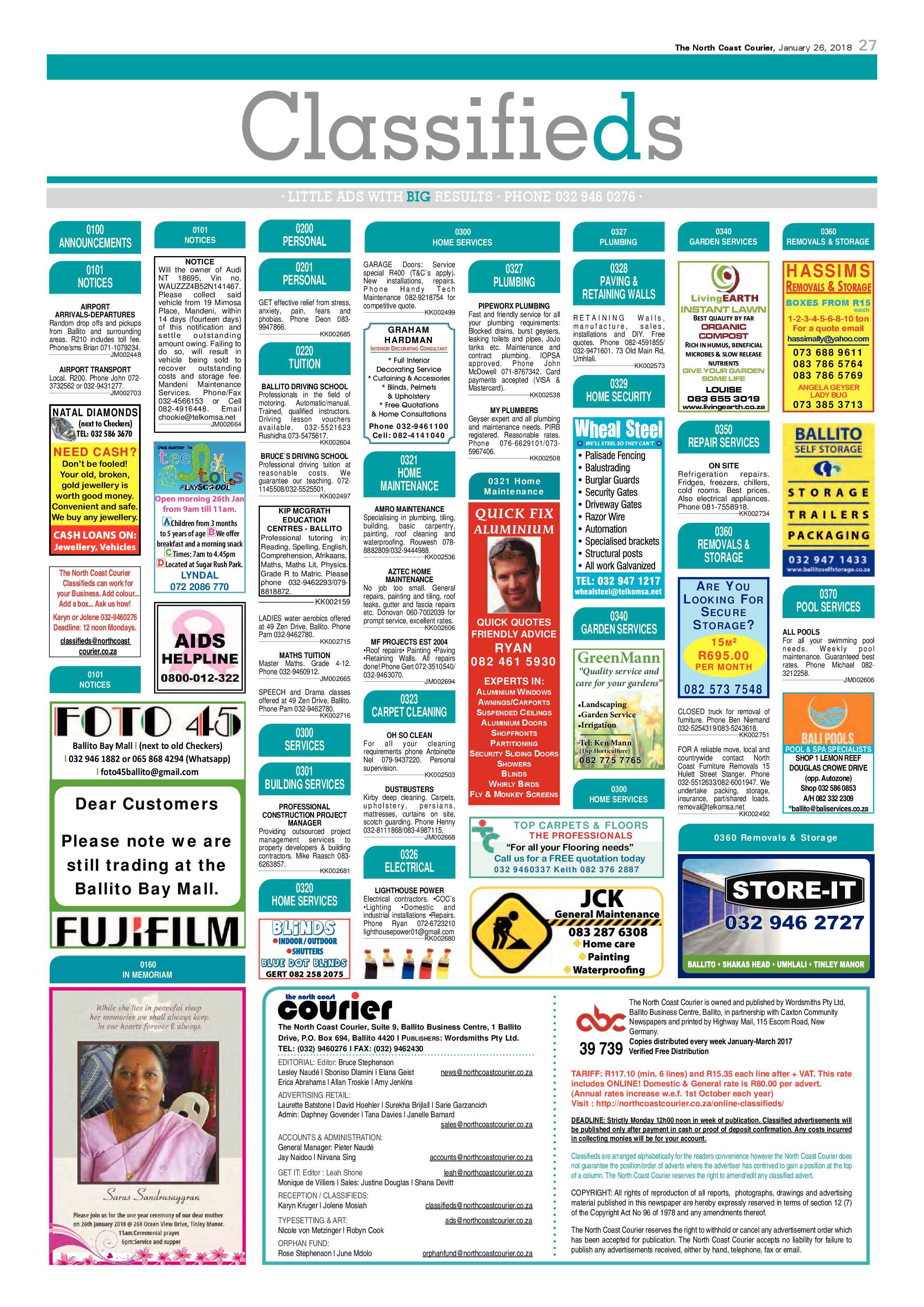 The North Coast Courier – 26 January 2018 page 27
